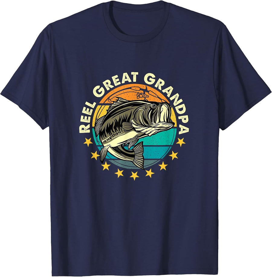 Funny Fishermen Reel Great Grandpa Mens Fishing Grandfather T-Shirt - Navy Blue