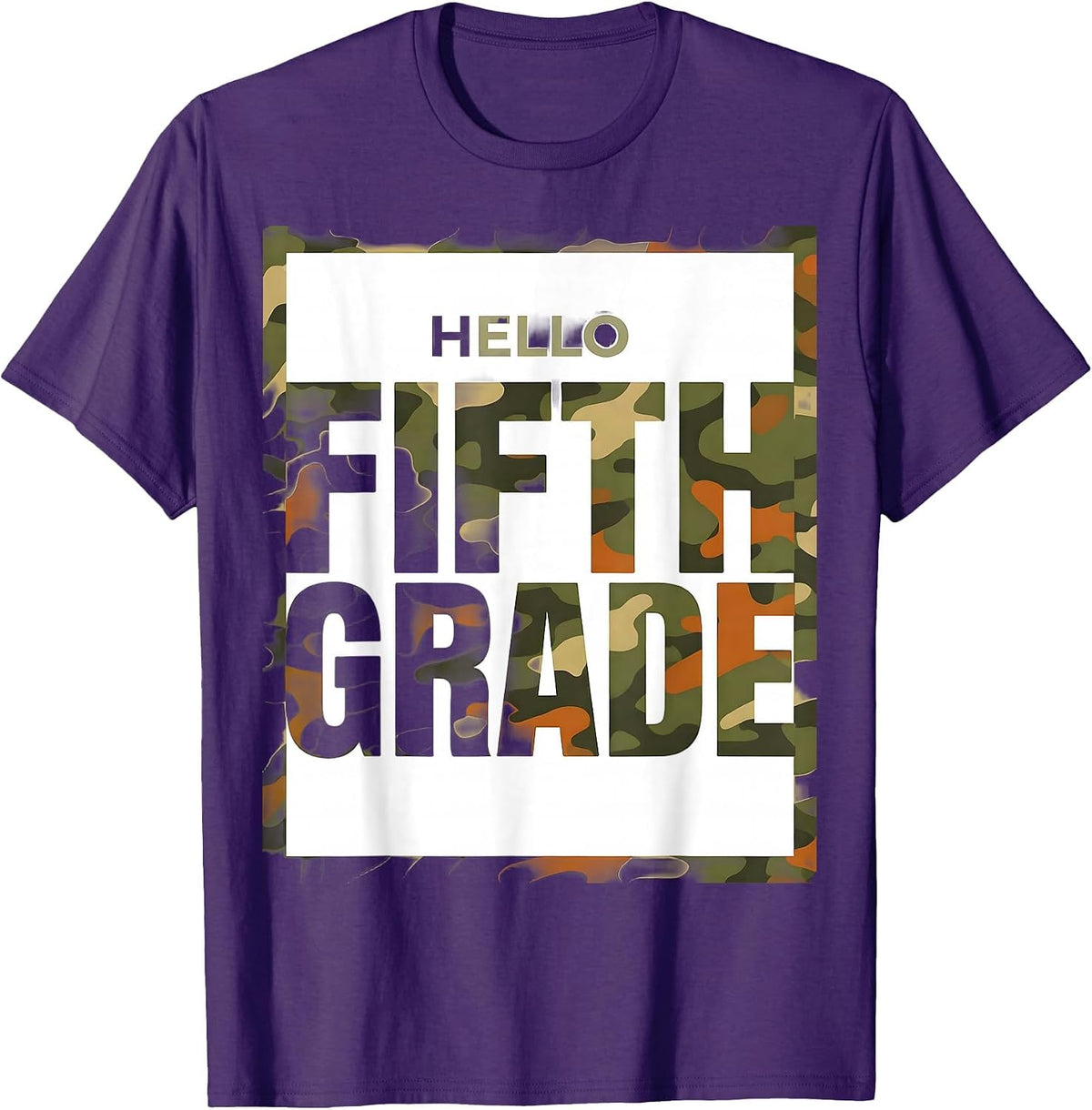 Hello Fifth Grade Camo Back To School Boys Teachers T-Shirt - Purple