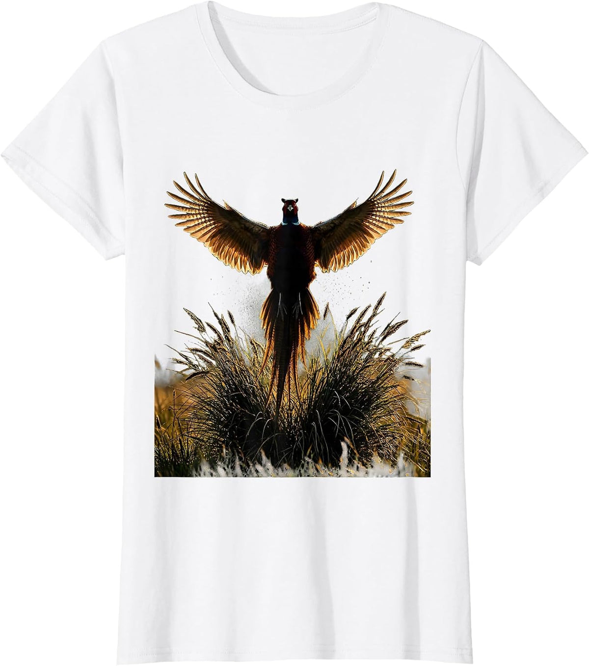 Pheasant Burst Fall Hunting Graphic Design T-Shirt - White