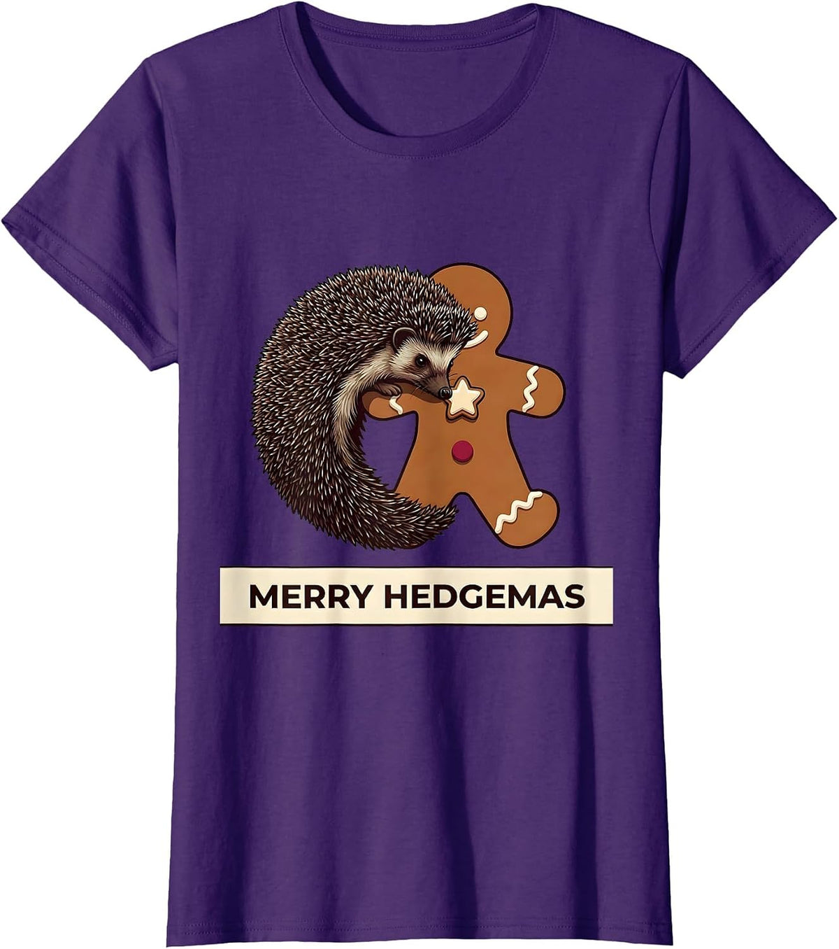 Women's Merry Hedgemas Cute Hedgehog Christmas Humor Novelty T-Shirt - Purple