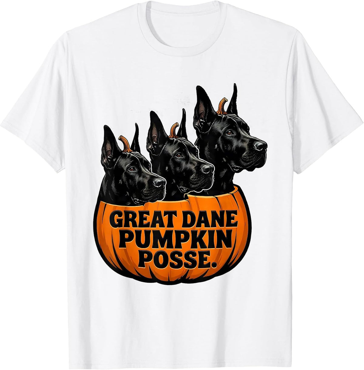 Men's Great Dane Pumpkin Posse Cute Dog Breed Halloween Costume T-Shirt - White