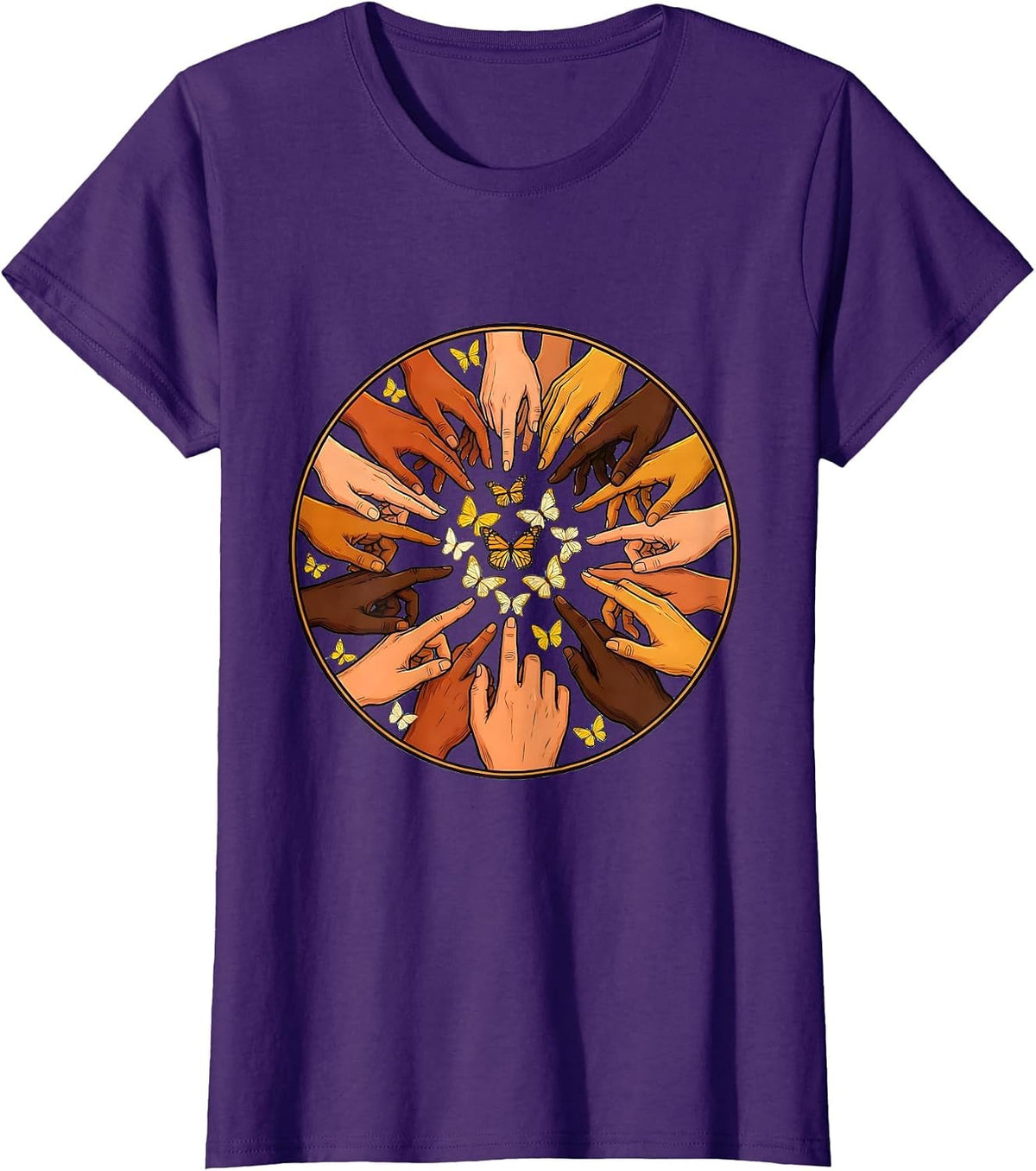 Women's Down Syndrome Awareness Diverse Hands Circle T-Shirt - Purple