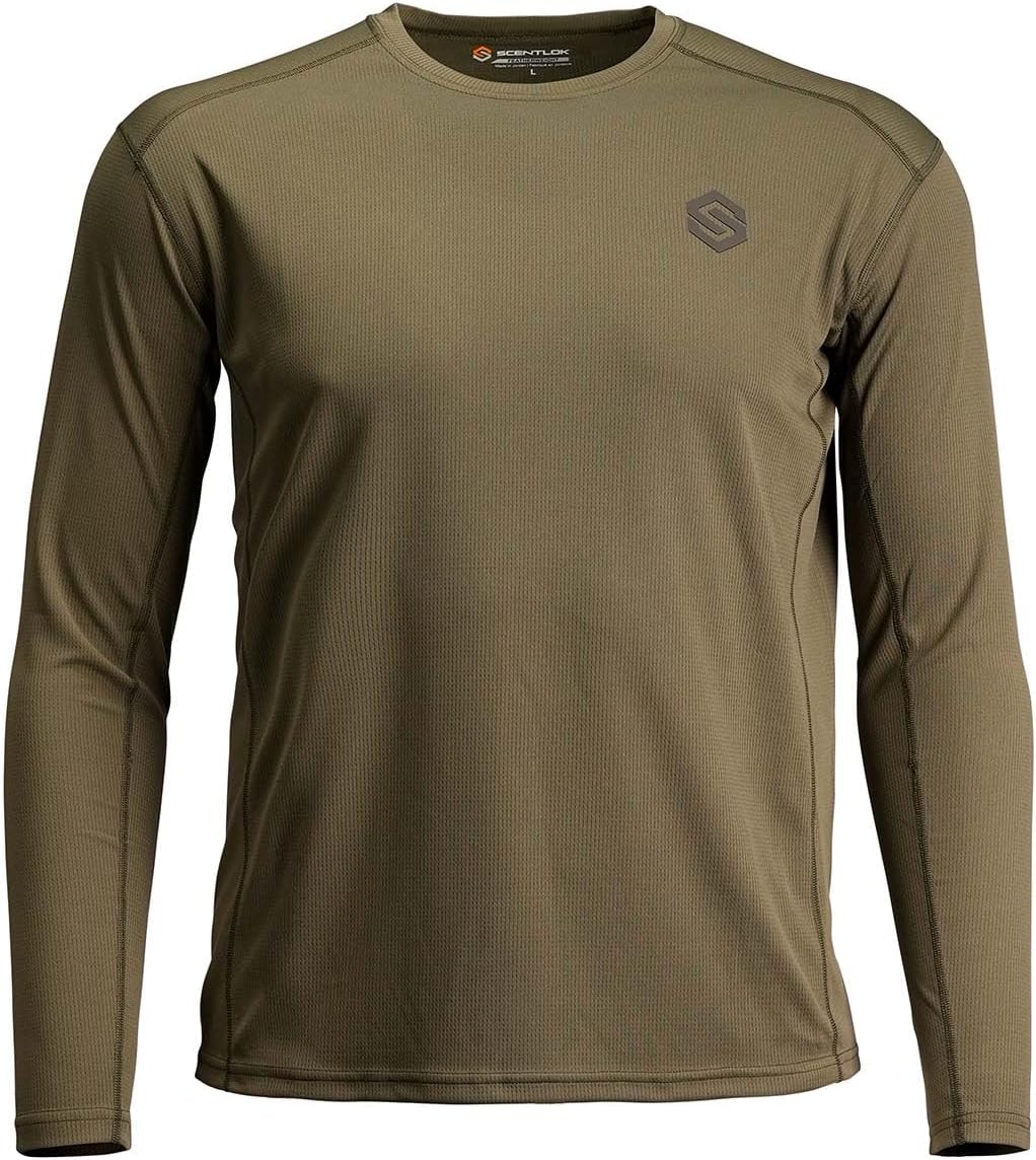 ScentLok Featherweight Long Sleeve Lightweight Camo Hunting Crew Shirt for Men - Loden