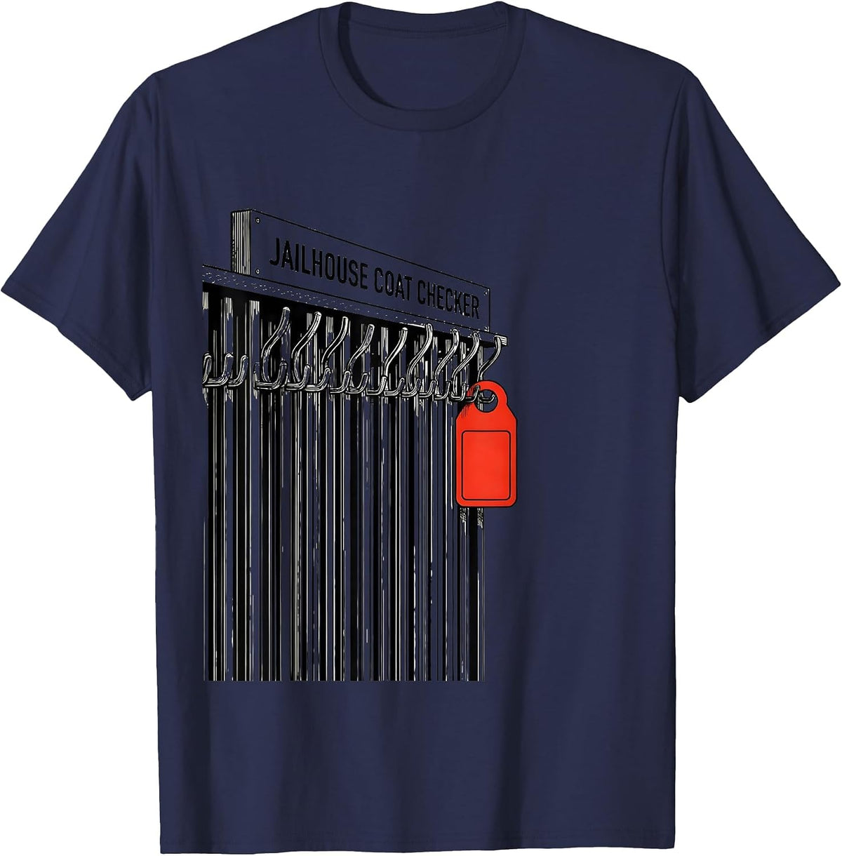 Men's Jailhouse Coat Checker Funny Police Officer Gift Law T-Shirt - Navy Blue
