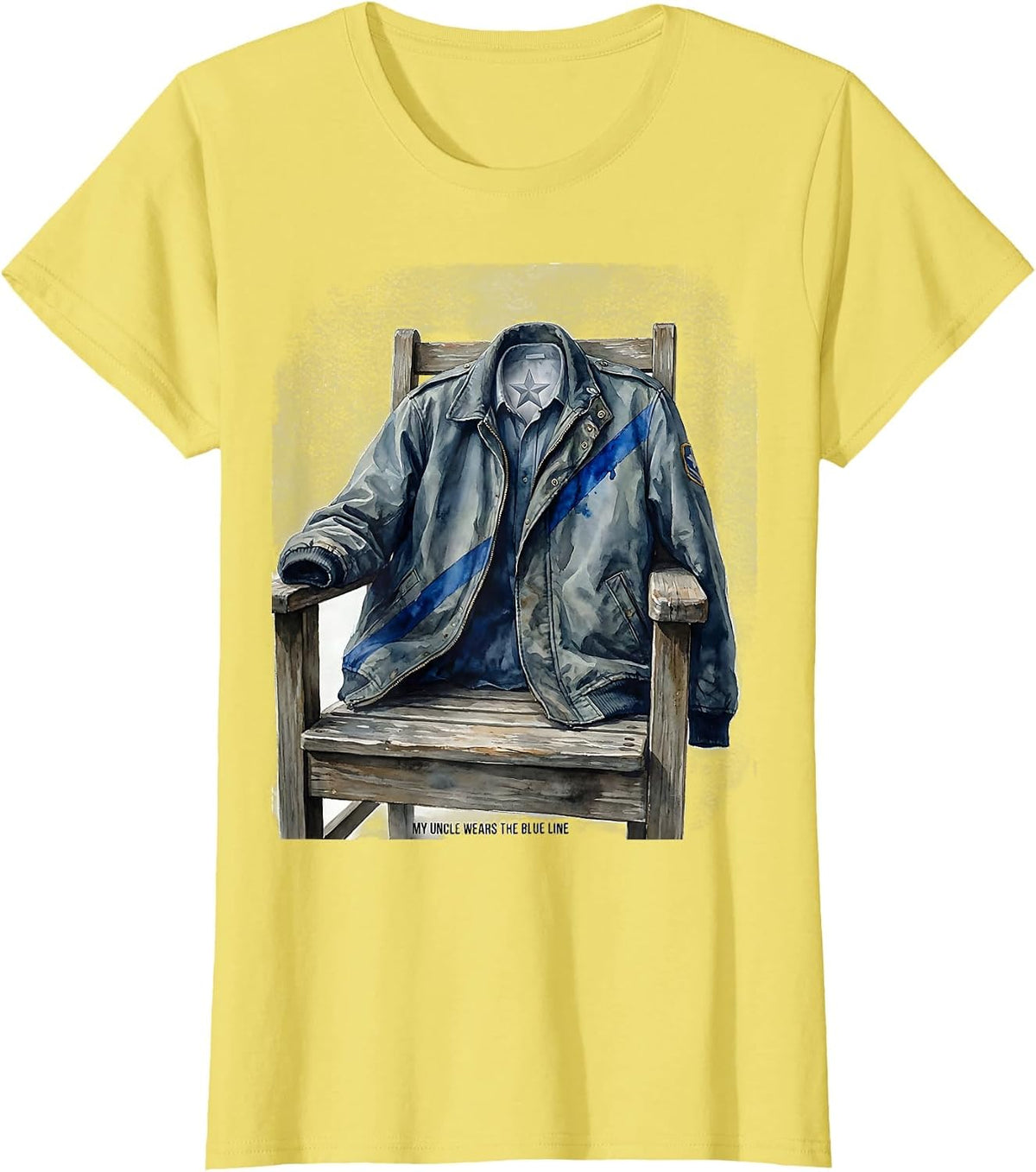 Women's My Uncle Wears The Blue Line Patriotic Thin Blue Line Police T-Shirt - Lemon Yellow