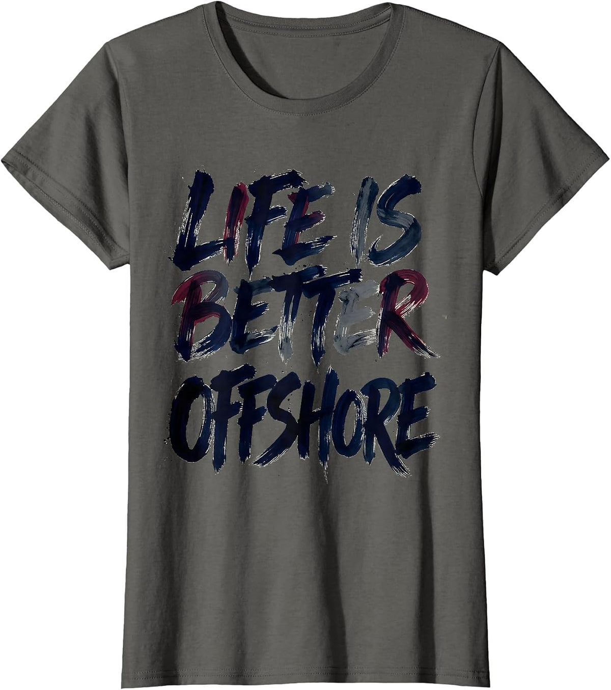 Women's Life Is Better Offshore Navy Nautical Design T-Shirt - Asphalt Grey