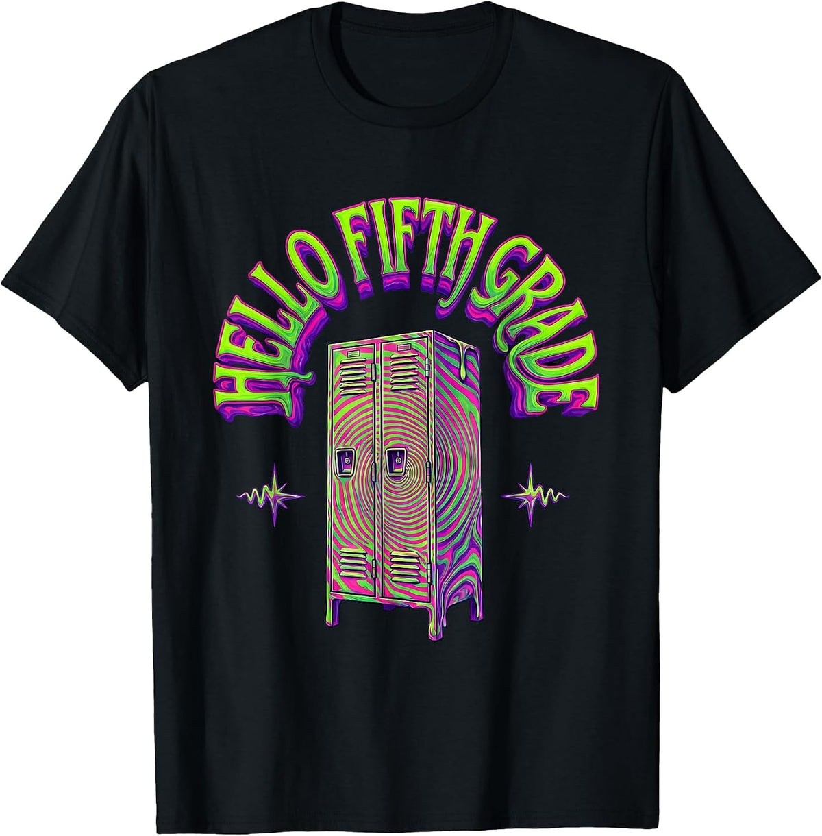 Men's Hello Fifth Grade Psychedelic Back To School 5th Grade T-Shirt - Black