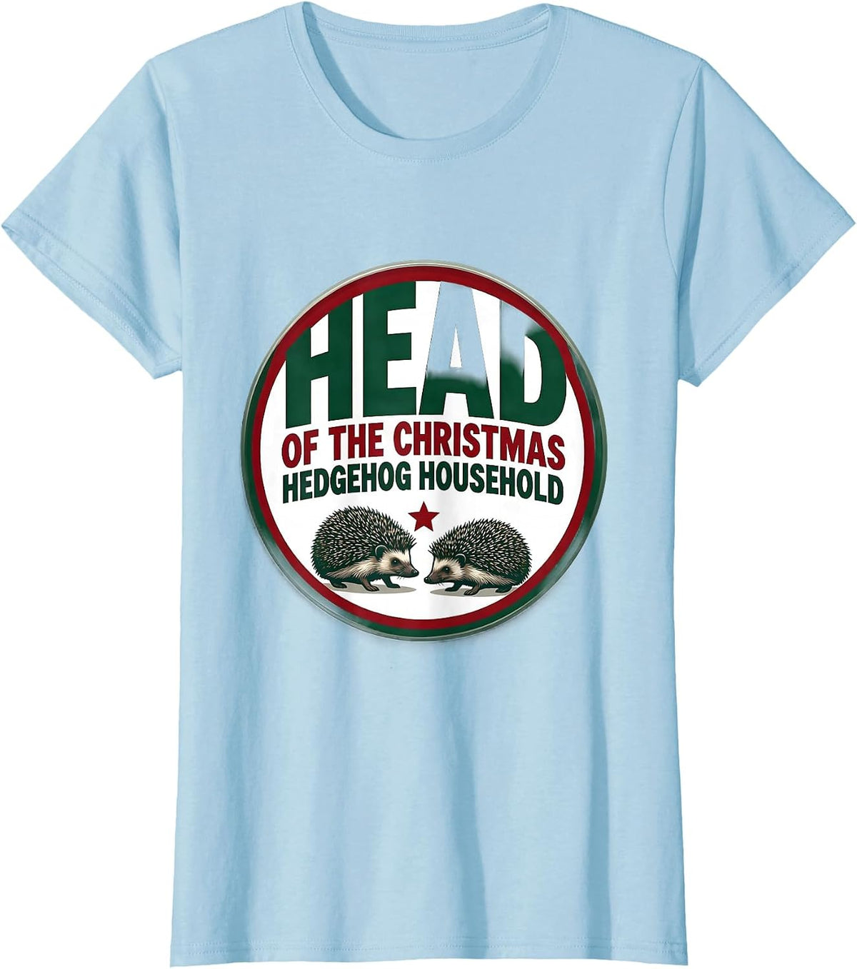 Head Of The Christmas Hedgehog Household Cute T-Shirt - Baby Blue