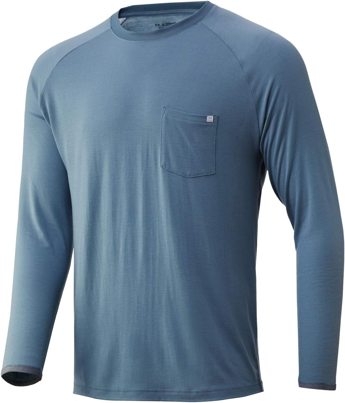 HUK Men's Waypoint Long Sleeve Shirt | Performance T-Shirt +50 UPF - Silver Blue