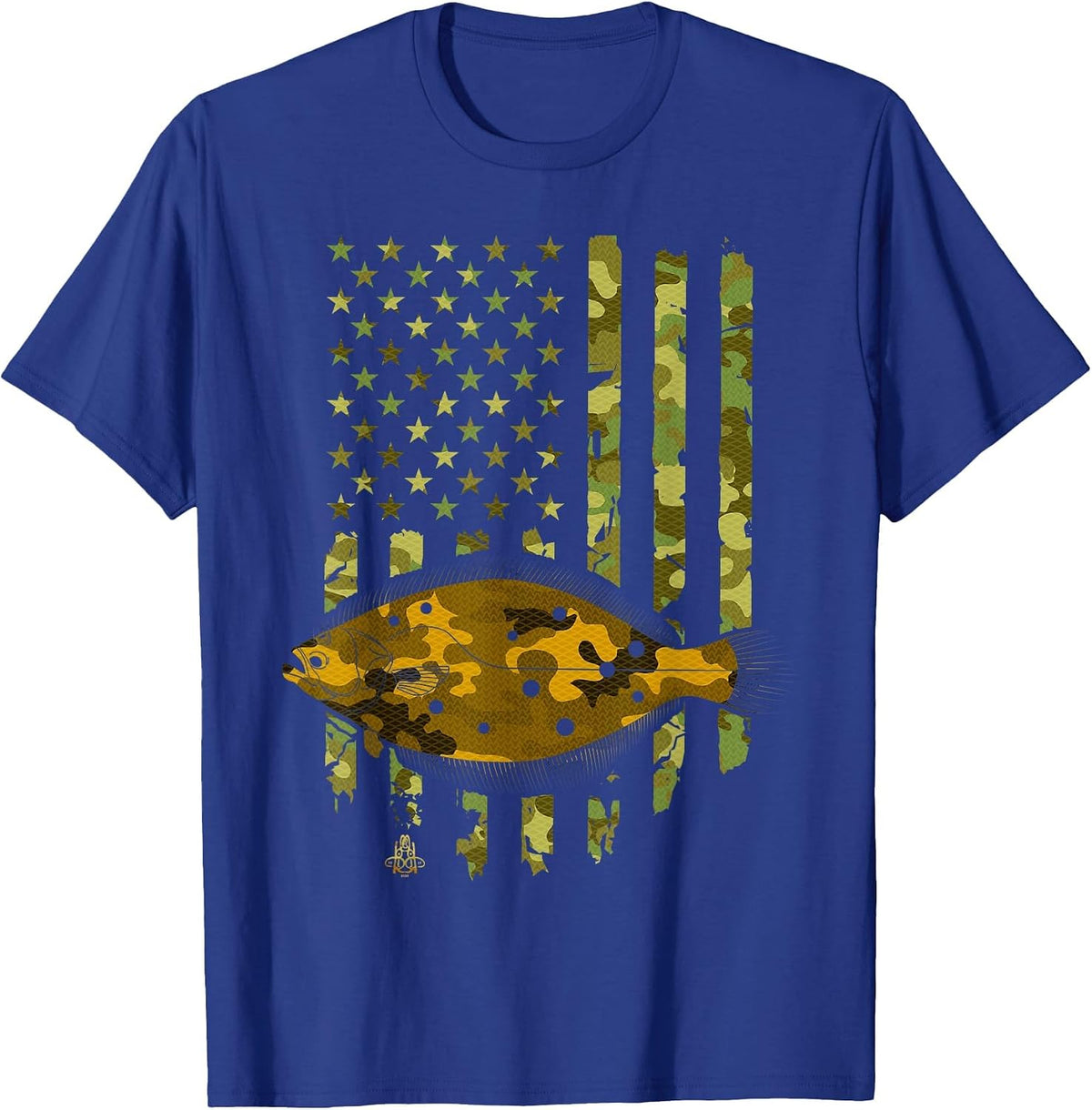 Flatfish Fishing Plaice Halibut American Flag Camouflage T-Shirt - Royal Blue
