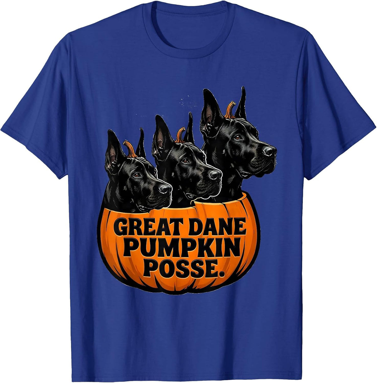 Men's Great Dane Pumpkin Posse Cute Dog Breed Halloween Costume T-Shirt - Royal Blue