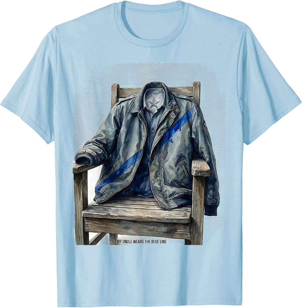 Men's My Uncle Wears The Blue Line Patriotic Thin Blue Line Police T-Shirt - Baby Blue