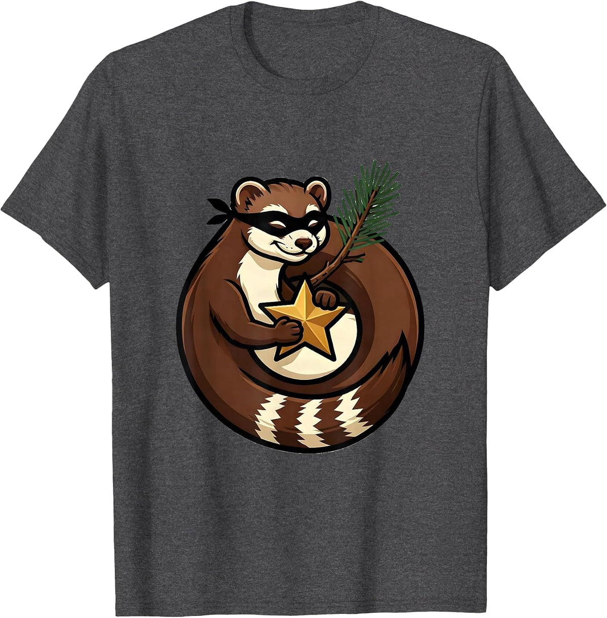 Masked Ferret Mascot Funny Ferret Lover Gift T-Shirt - Dark Heather Grey