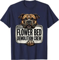 Certified Flower Bed Demolition Crew Funny Pitbull Dog Mom T-Shirt - Navy Blue