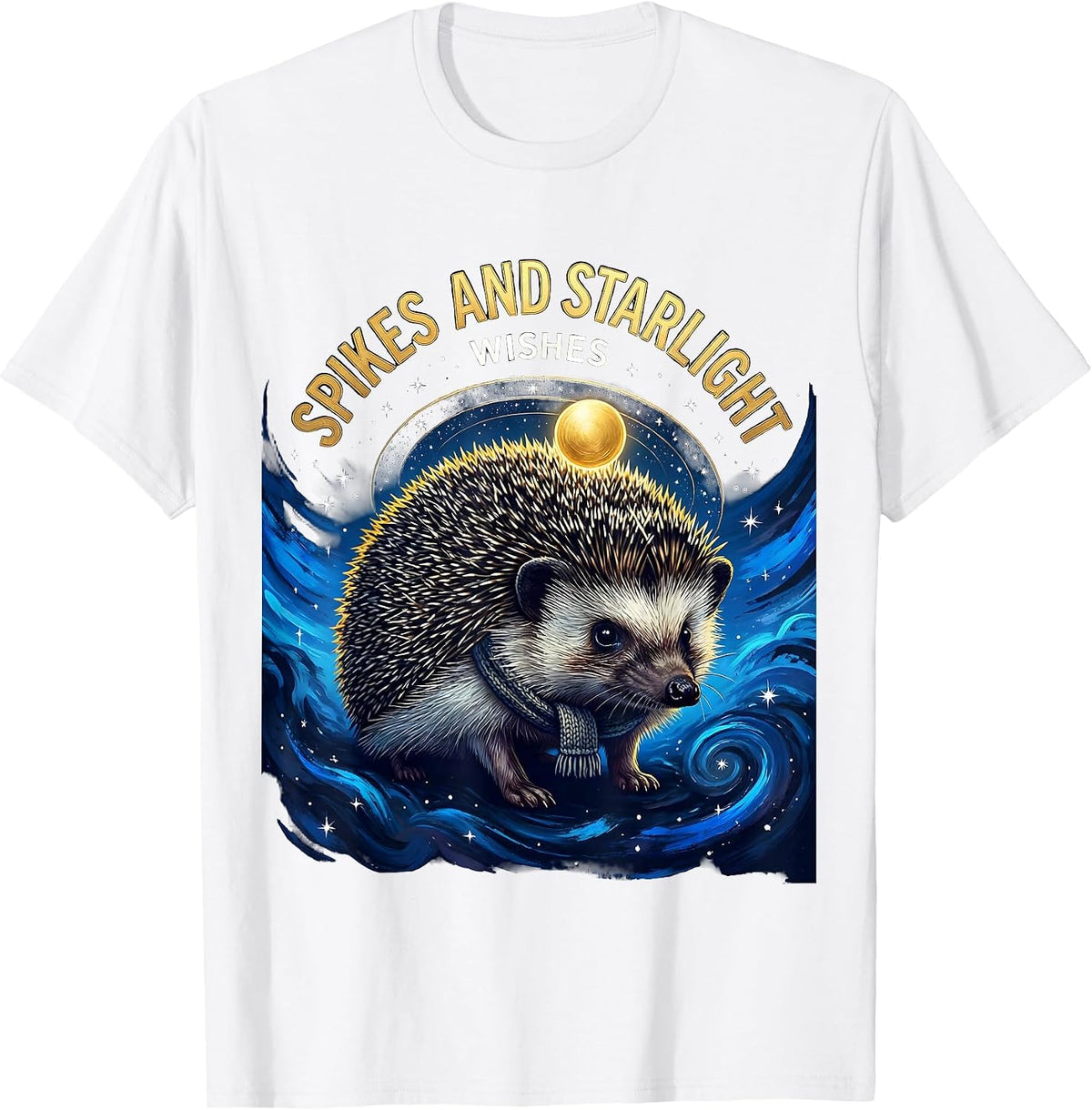 Men's Spikes And Starlight Wishes Cosmic Hedgehog Van Gogh Parody T-Shirt - White