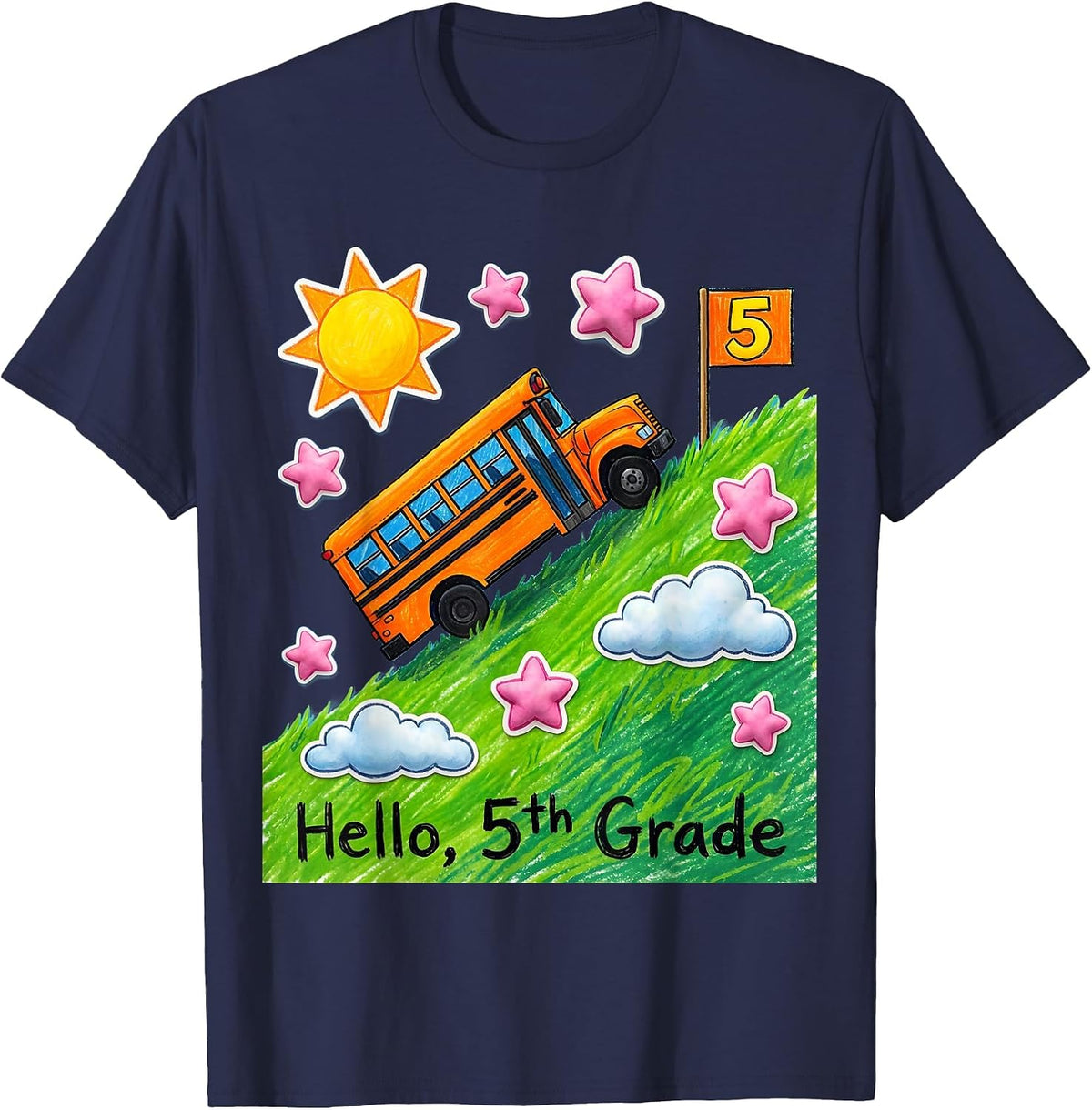 Men's Hello, 5th Grade Naive Kidcore Back To School Teacher T-Shirt - Navy Blue