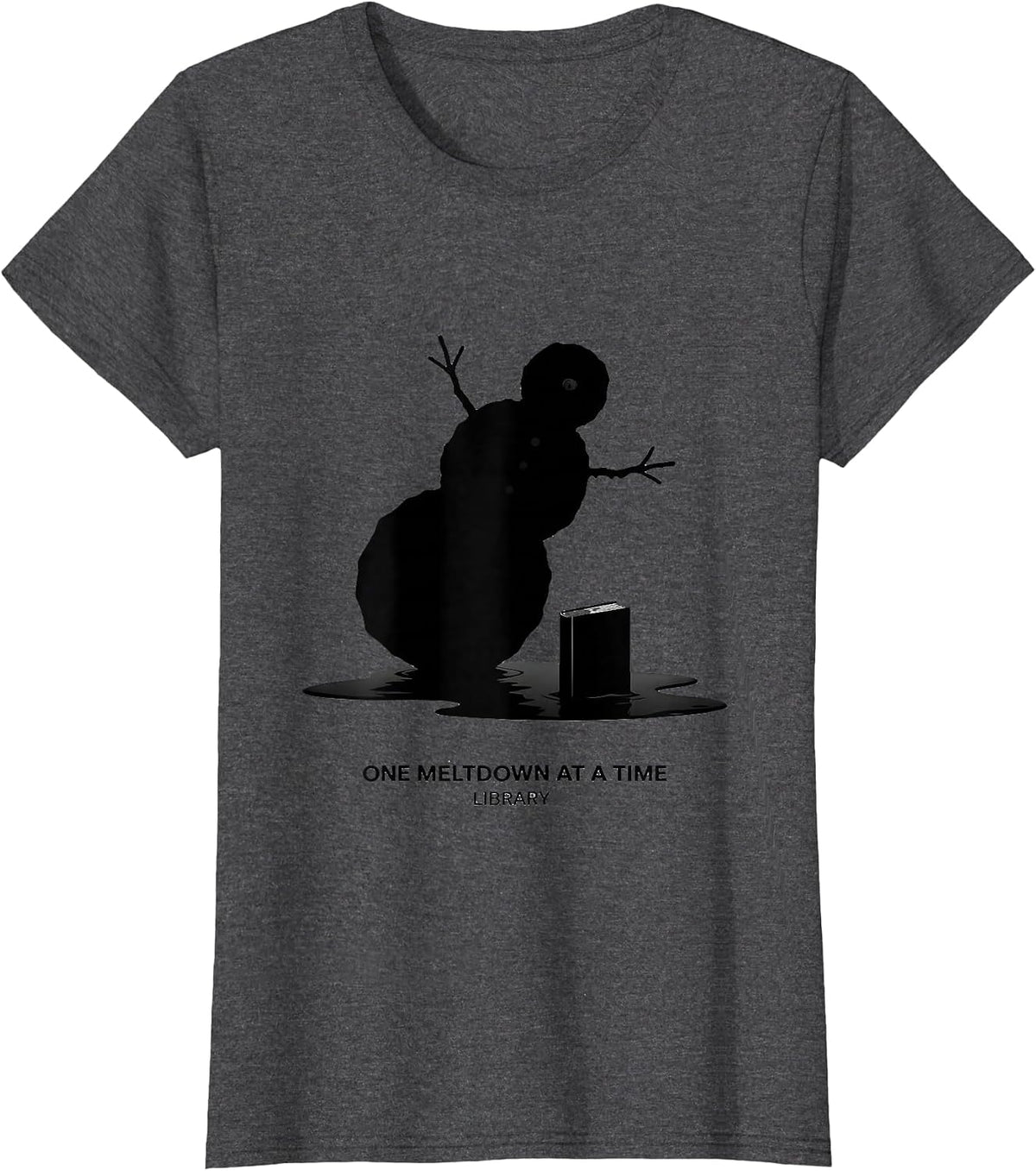 Women's One Meltdown At A Time Library Teacher Christmas Snowman T-Shirt - Dark Heather Grey