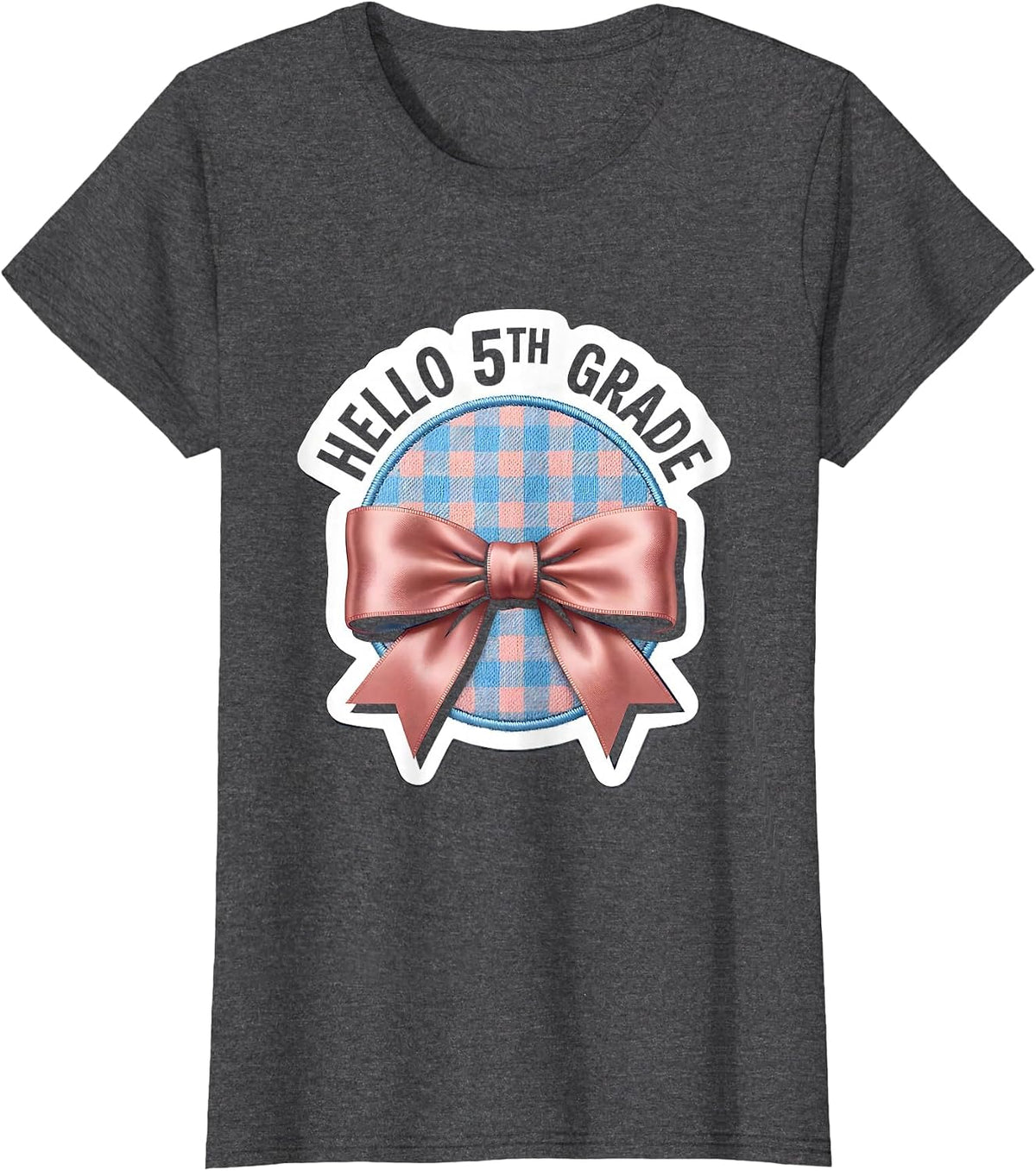 Women's Hello 5th Grade Coquette Bow Back to School Girls T-Shirt - Dark Heather Grey