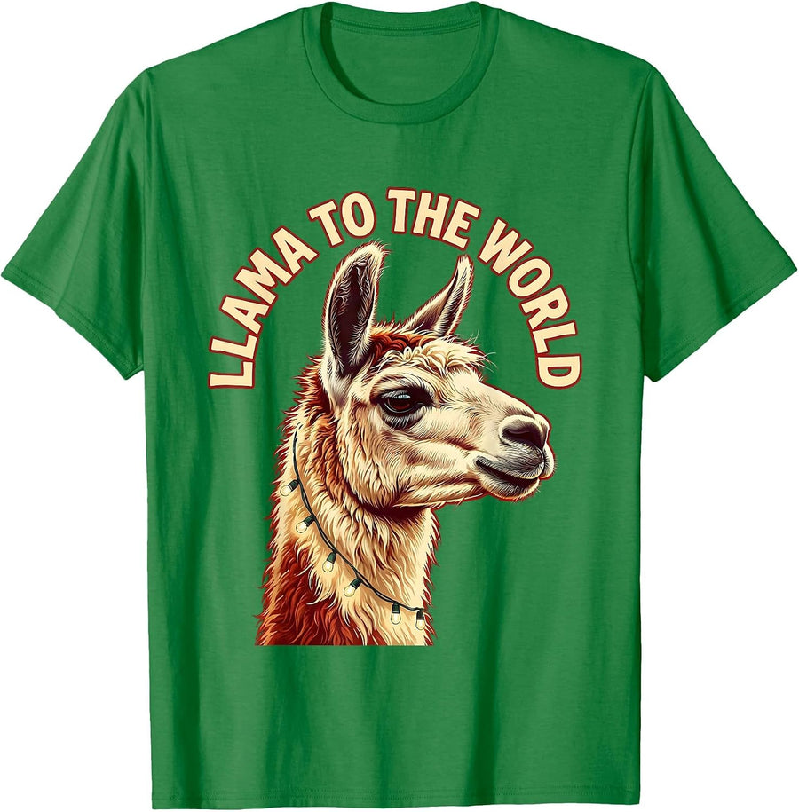 Men's Llama To The World Funny Llama Lover Christmas Novelty T-Shirt - Kelly Green