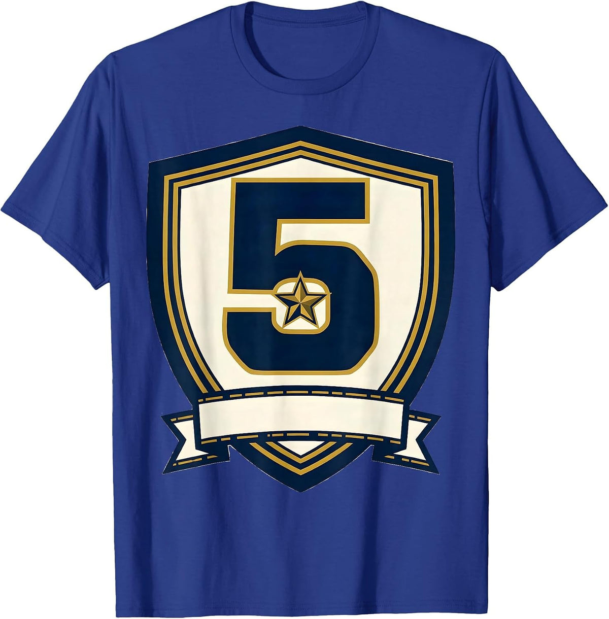 Men's Sealed Shield Badge Number Five Grade-Level School All-Stars T-Shirt - Royal Blue