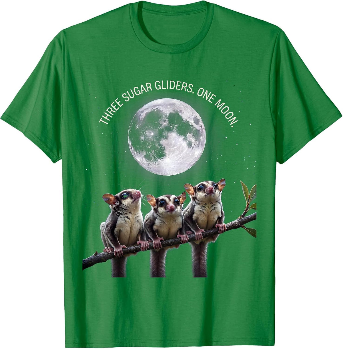 Men's Three Sugar Gliders One Moon Funny Pet Lover Meme T-Shirt - Kelly Green