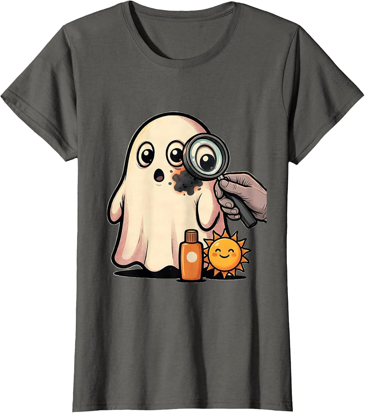 Women's Round Ghost Dermatology Skin Check Halloween T-Shirt - Asphalt Grey
