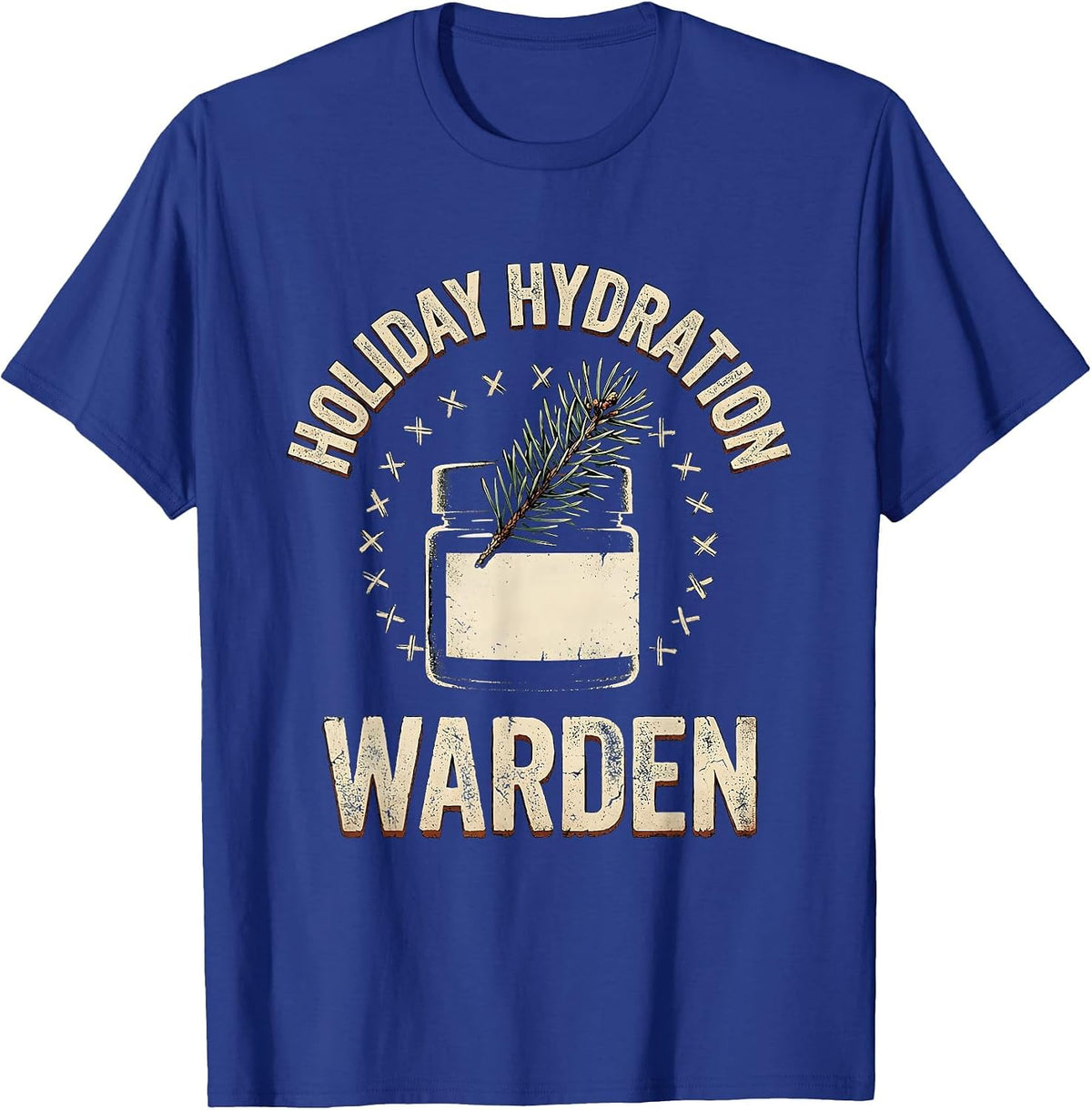 Men's Holiday Hydration Warden Distressed Esthetician Dermatology T-Shirt - Royal Blue