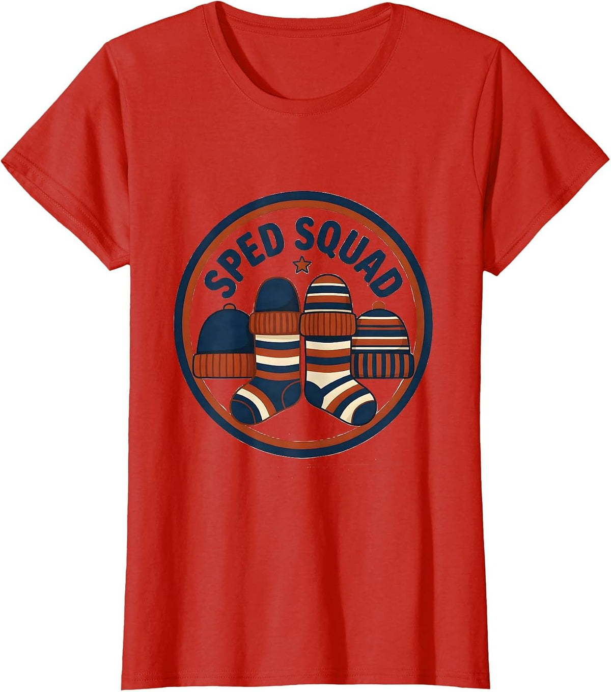 SPED Squad Teacher Christmas Humor Classroom Teacher Emblem T-Shirt - Red