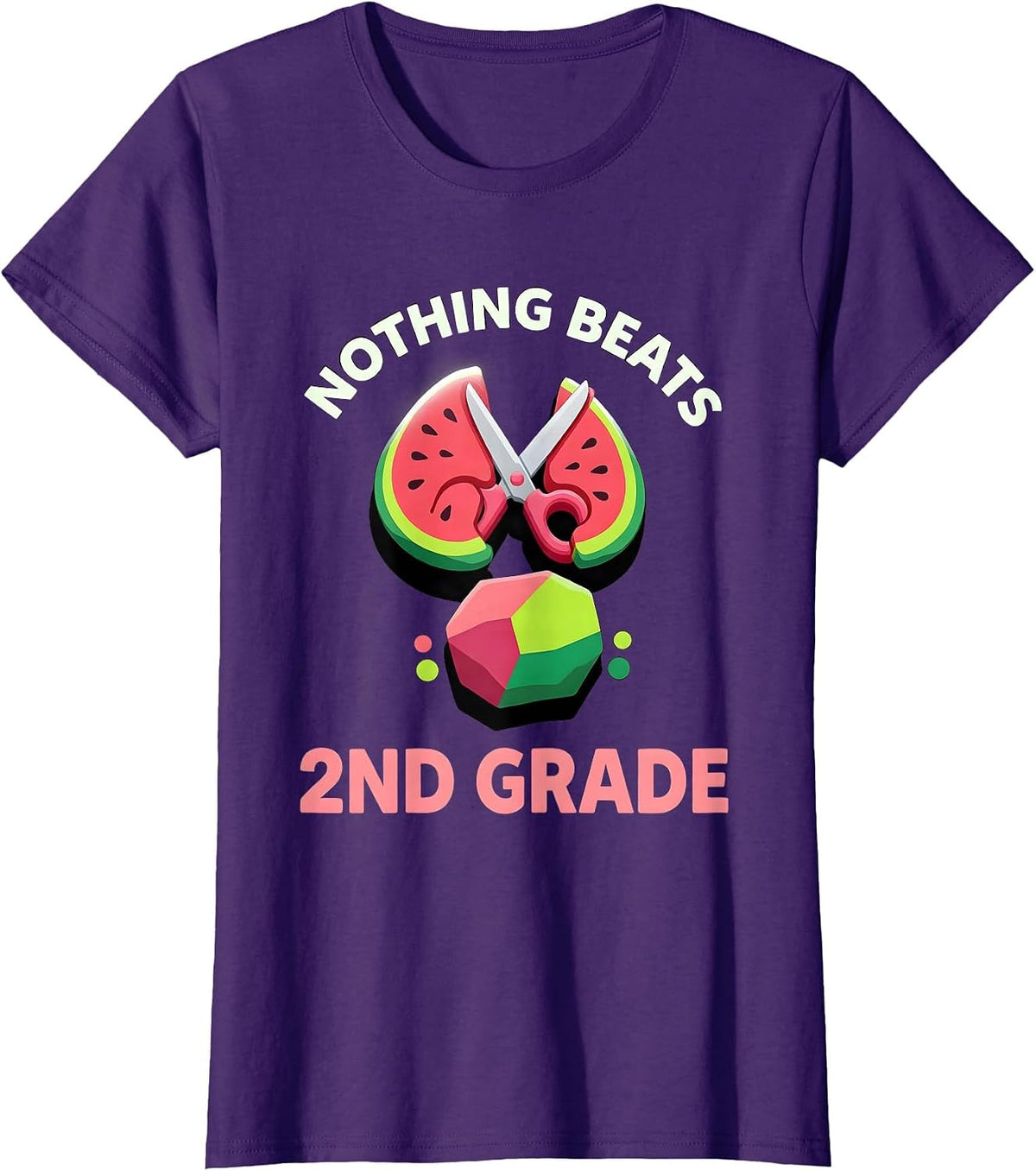 Women's Nothing Beats 2nd Grade Back to School Rock Paper Scissors T-Shirt - Purple