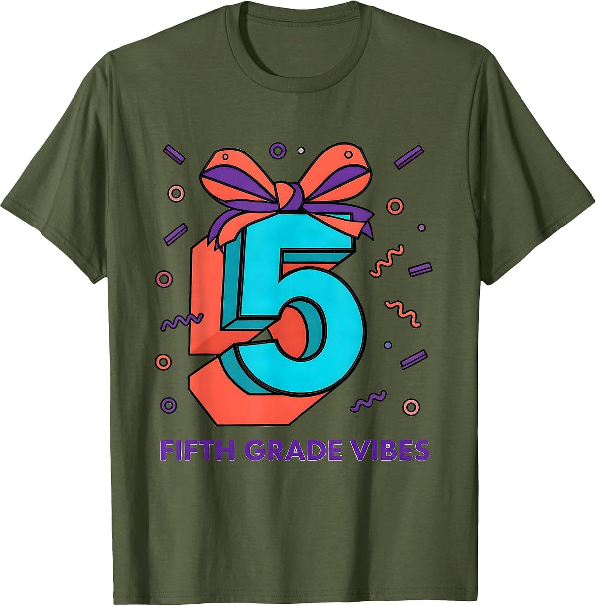 Fifth Grade Vibes Memphis Postmodern Coquette Bow Back T-Shirt - Olive Green