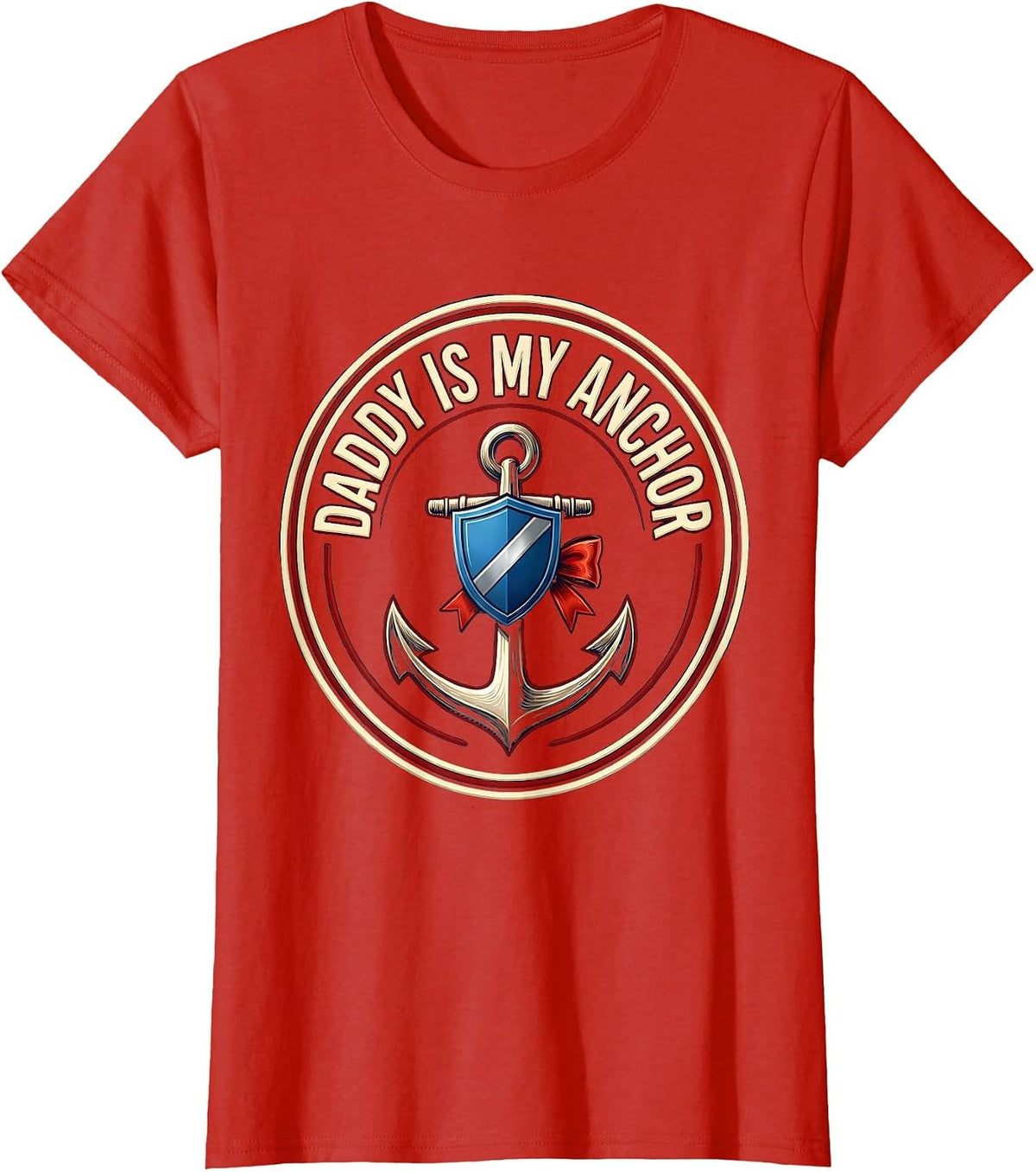 Women's Daddy Is My Anchor Police Officer Dad Thin Blue Line Hero T-Shirt - Red