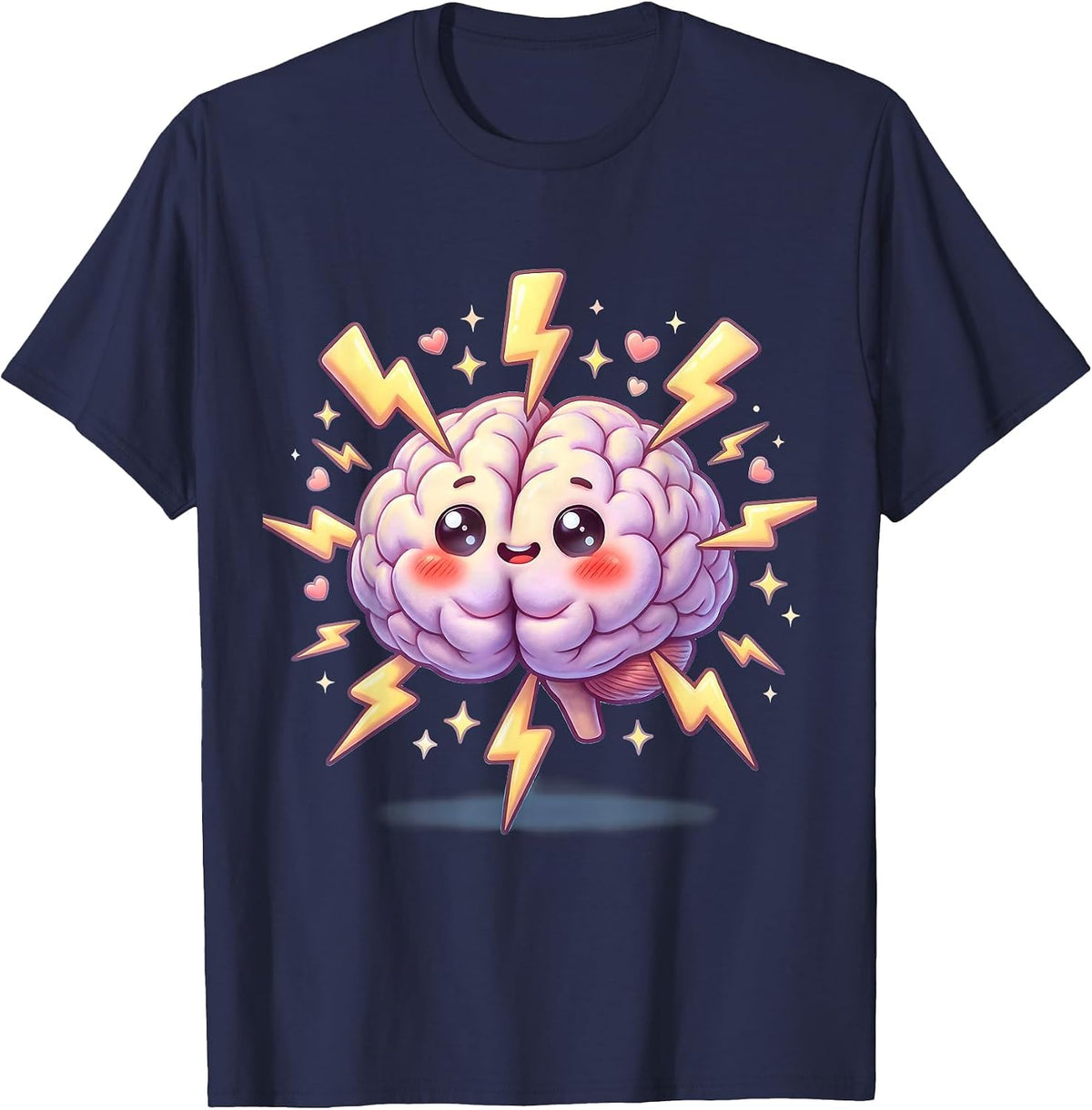 Men's Rizz Em With The Tism Neon Brain Lightning T-Shirt - Navy Blue