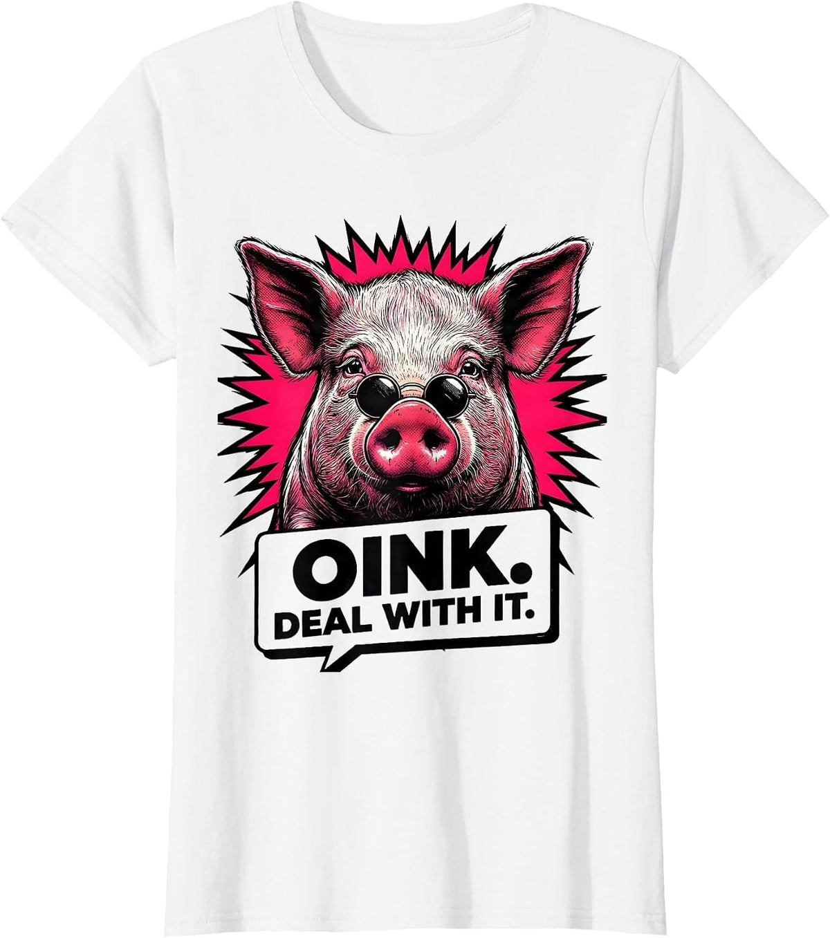 Oink Deal With It Comic Book Pig Farm Animal Lover Humor T-Shirt - White