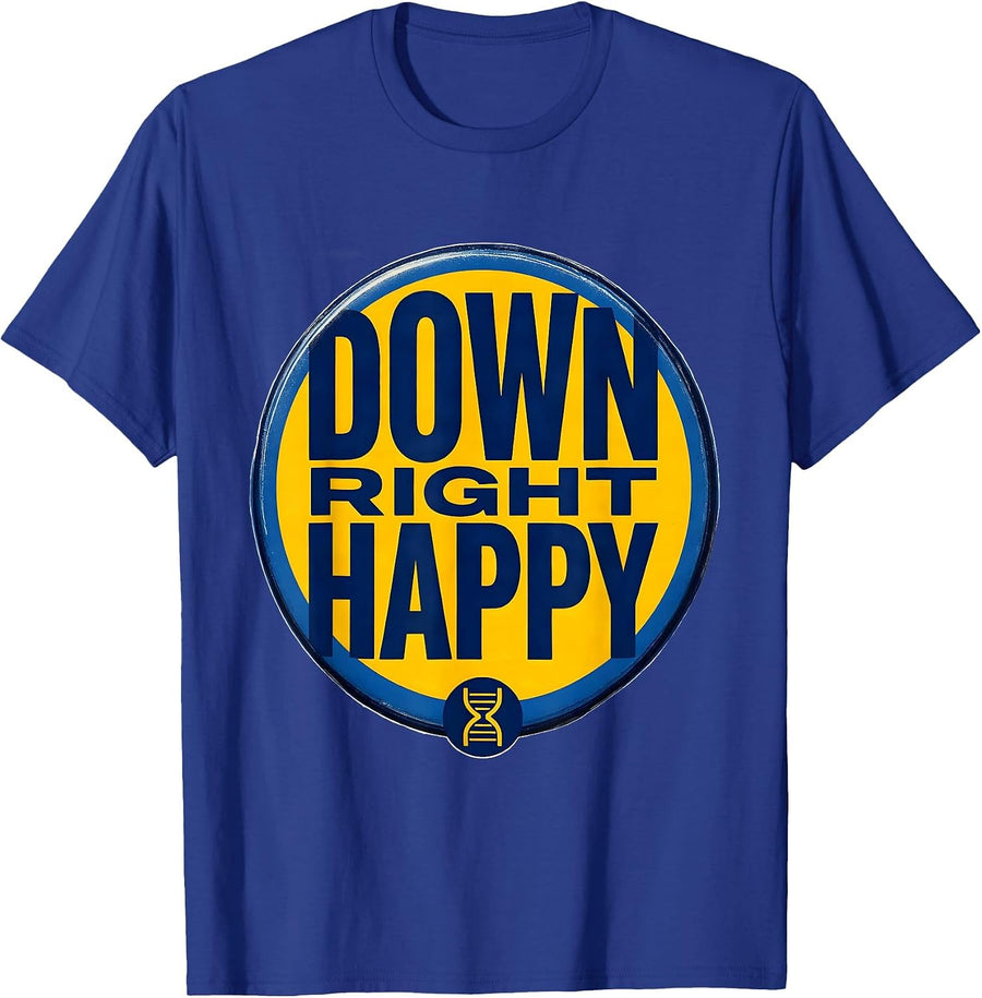 Down Right Happy Screenprint Down Syndrome Awareness Family T-Shirt - Royal Blue