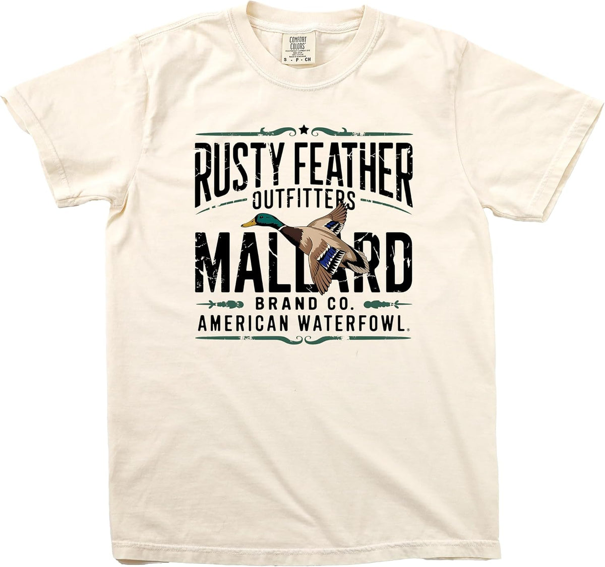 Rusty Feather Outfitters Unisex Mallard Hunting Shirt American Waterfowl Hunter Tee - Adult Ivory Shirt