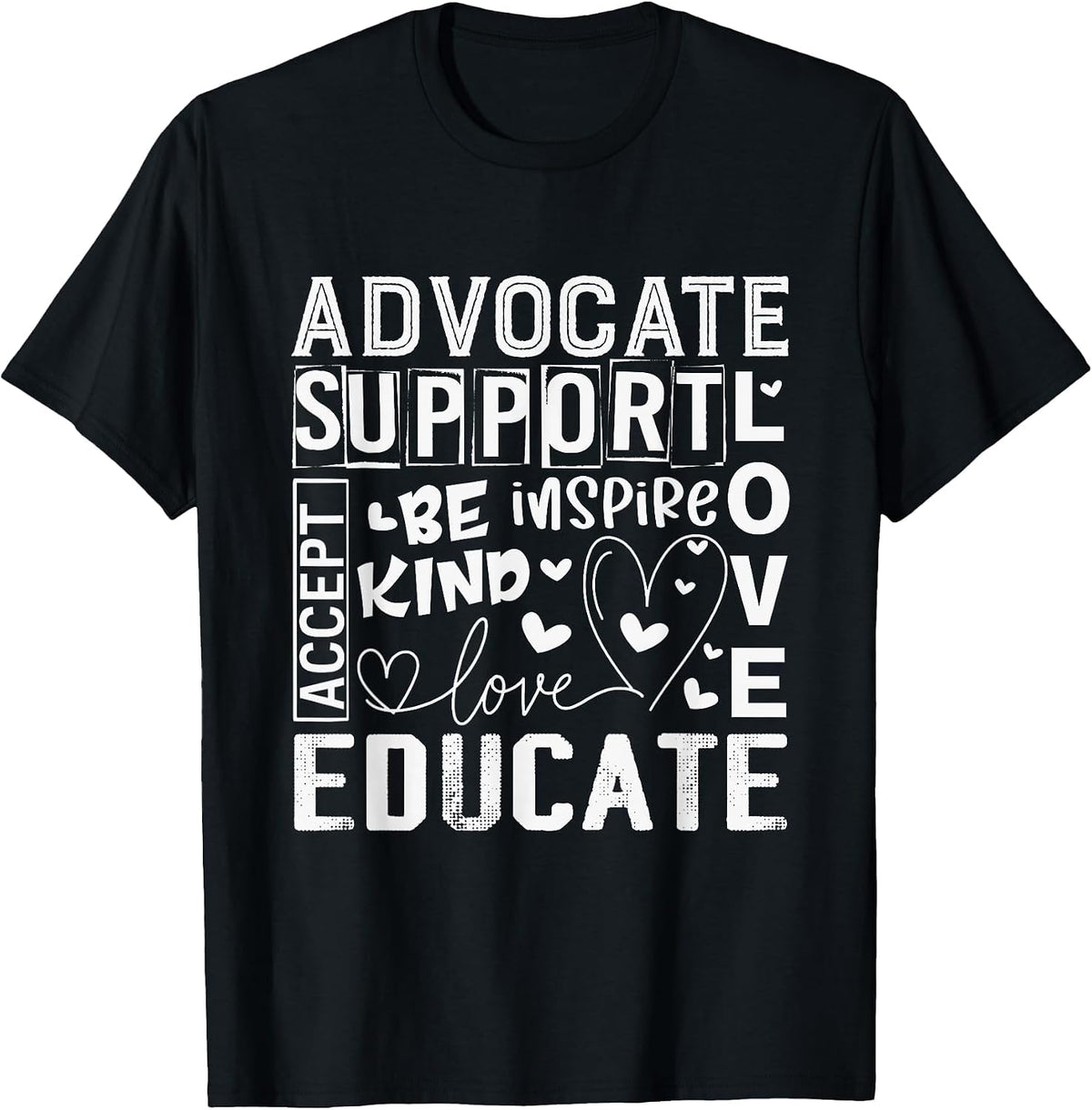 Advocate Support Accept Educate Special Education Teacher T-Shirt - Black