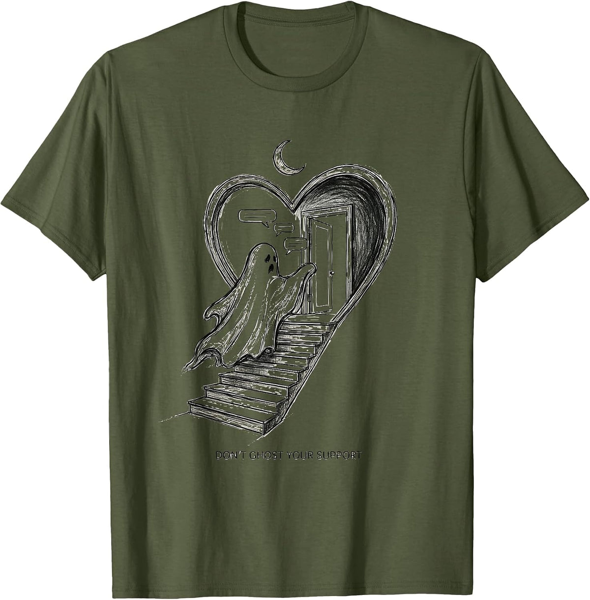 Men's Don't Ghost Your Support Mental Health Halloween Ghost T-Shirt - Olive Green