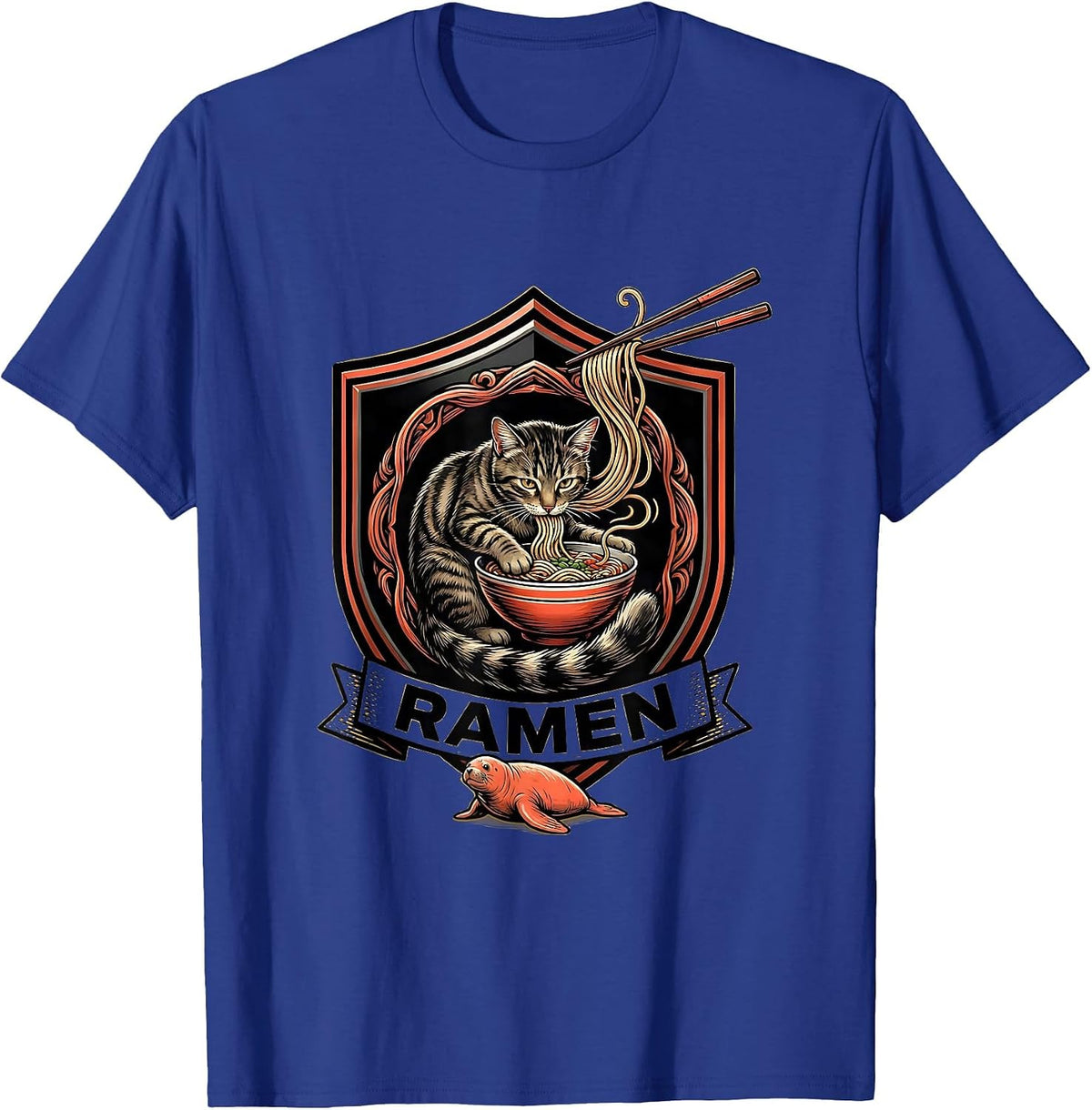 RAMEN Kawaii Anime Cat Japanese Humor Emblem T-Shirt - Royal Blue