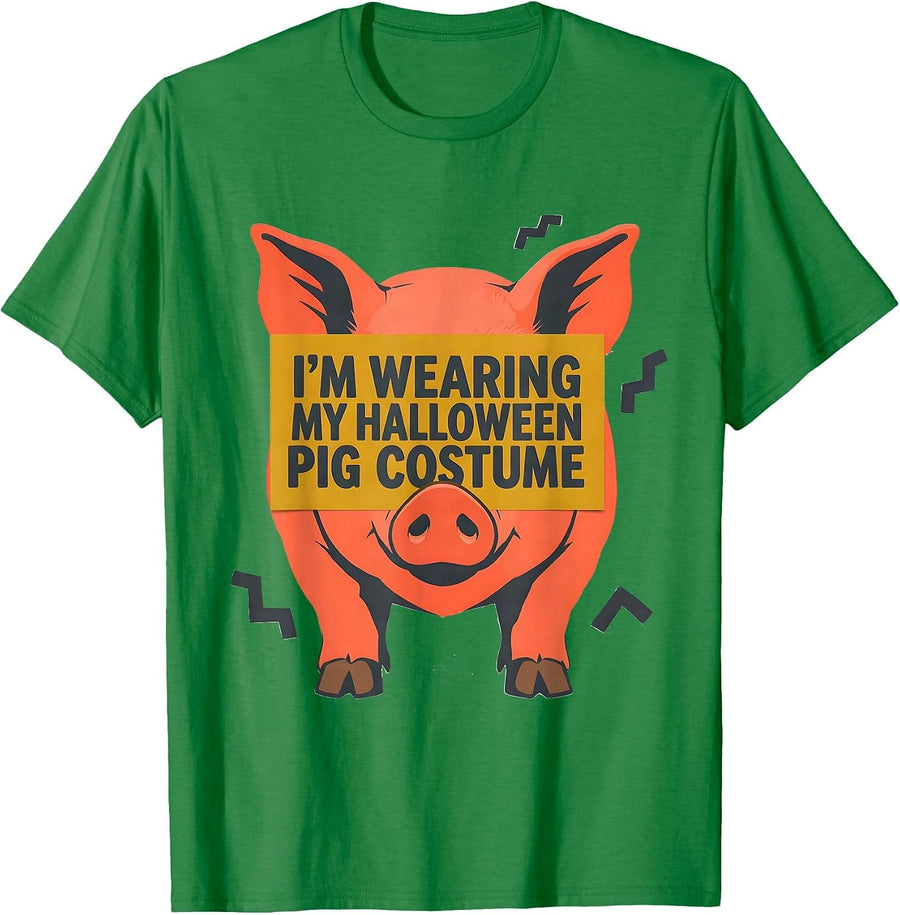Men's I’m Wearing My Halloween Pig Costume Funny Pig Lover Family T-Shirt - Kelly Green