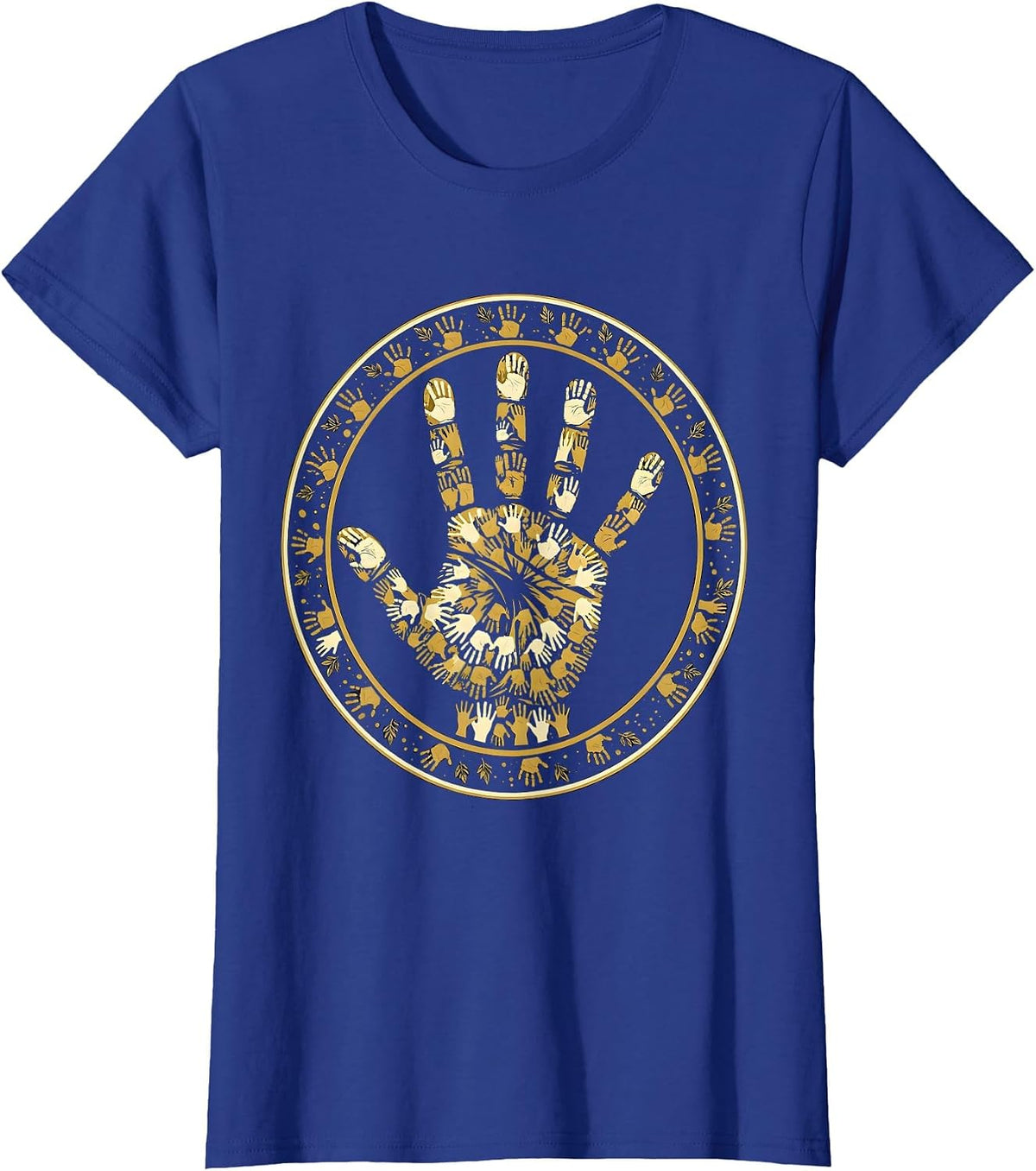 Women's Preschool Teacher Handprint Art Illustration T-Shirt - Royal Blue