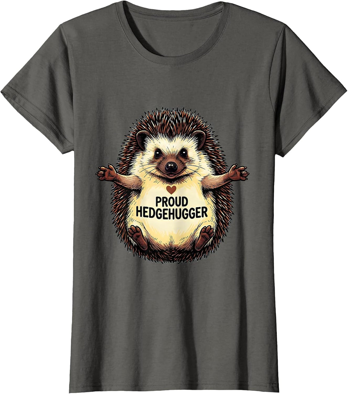 Women's Proud Hedgehugger Whimsical Hedgehog Lover Humor Gift T-Shirt - Asphalt Grey