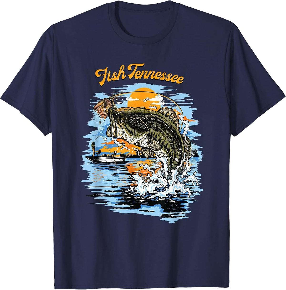 Largemouth Bass Fish Tennessee Fishing T-Shirt - Navy Blue