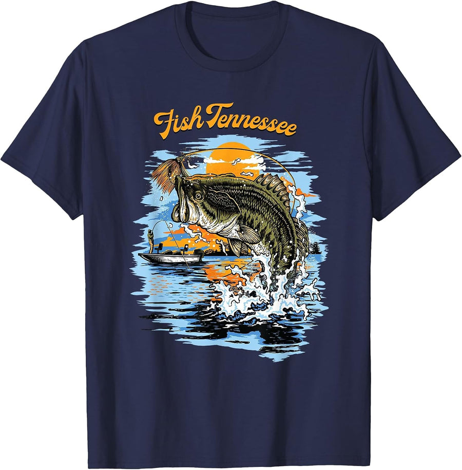Largemouth Bass Fish Tennessee Fishing T-Shirt - Navy Blue