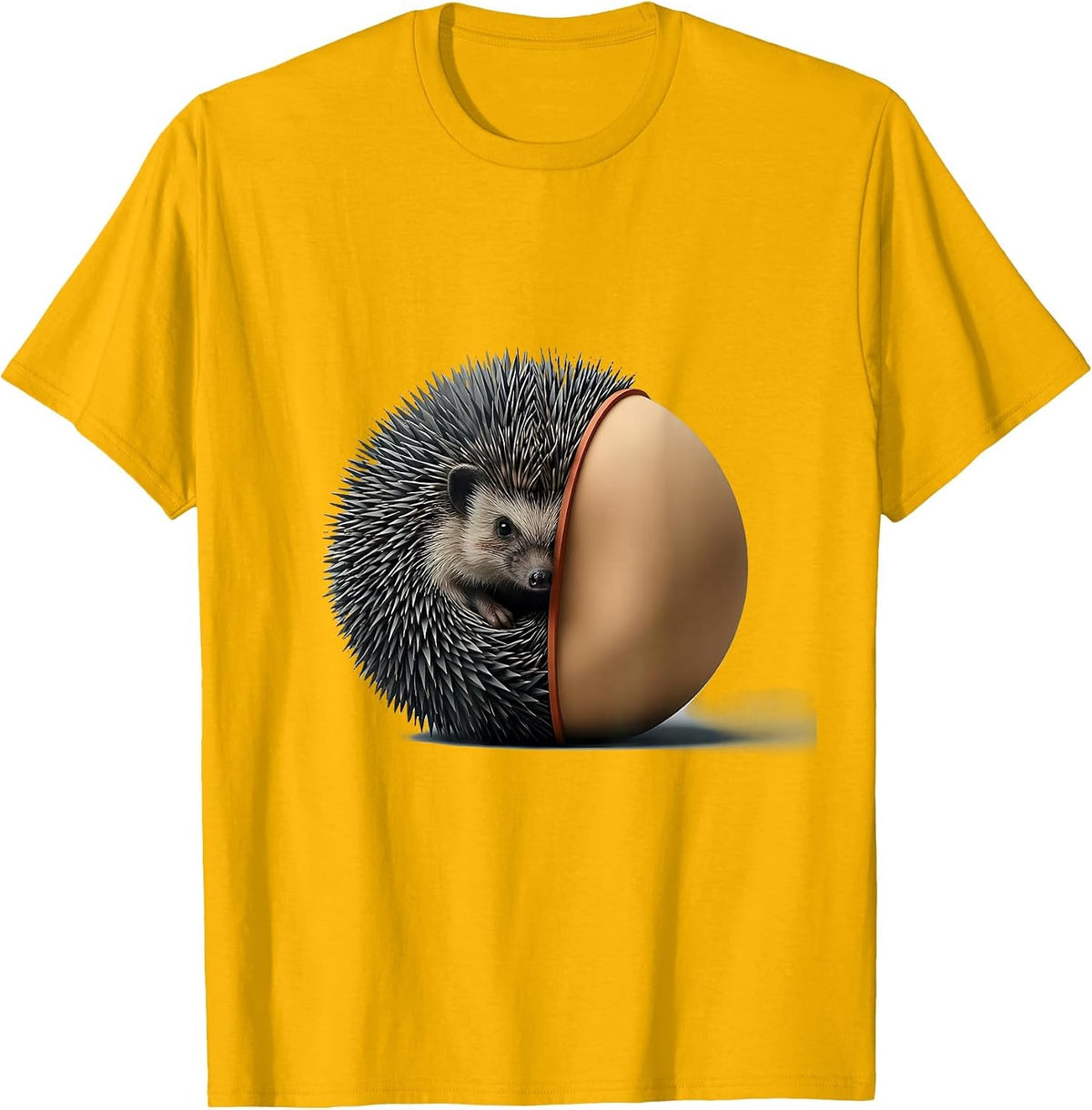 Men's Hedgehog Curl-Ball Cute Animal Humor T-Shirt - Golden Yellow