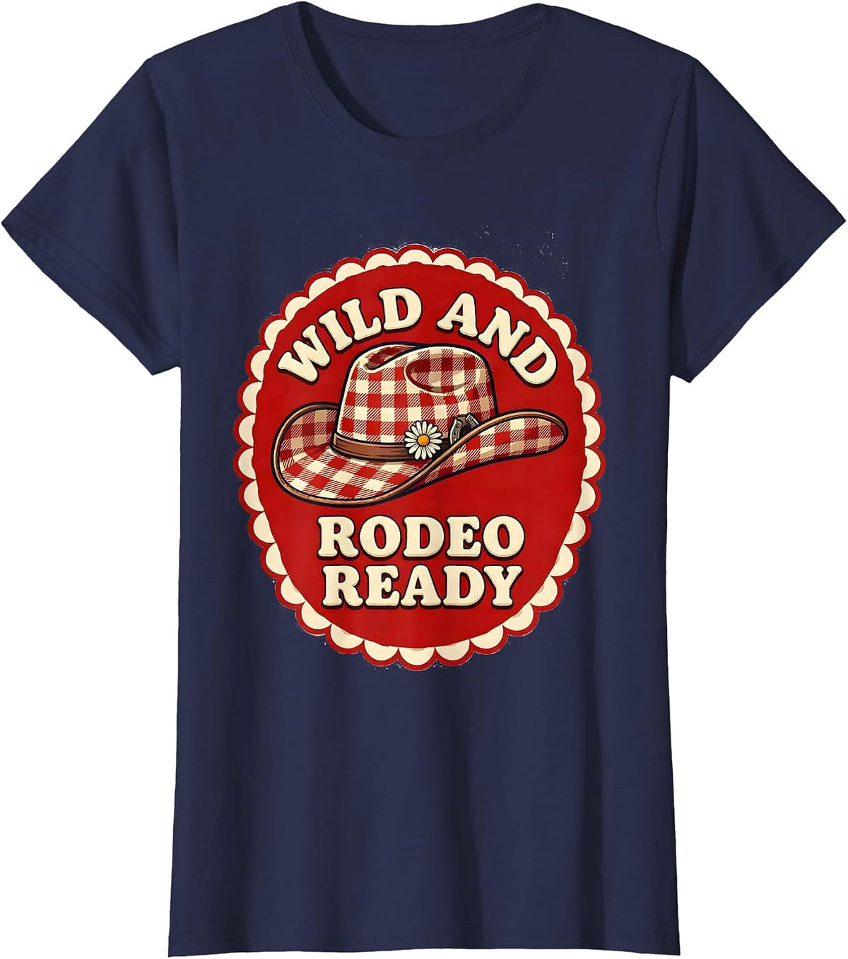 Women's Wild and Rodeo Ready Cowgirl Graphic Design T-Shirt - Navy Blue