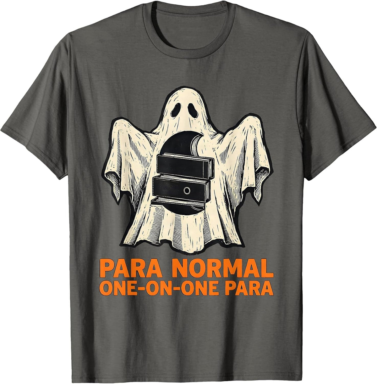 Men's Para Normal One-on-One Para Ghost Linocut Sped Teacher T-Shirt - Asphalt Grey