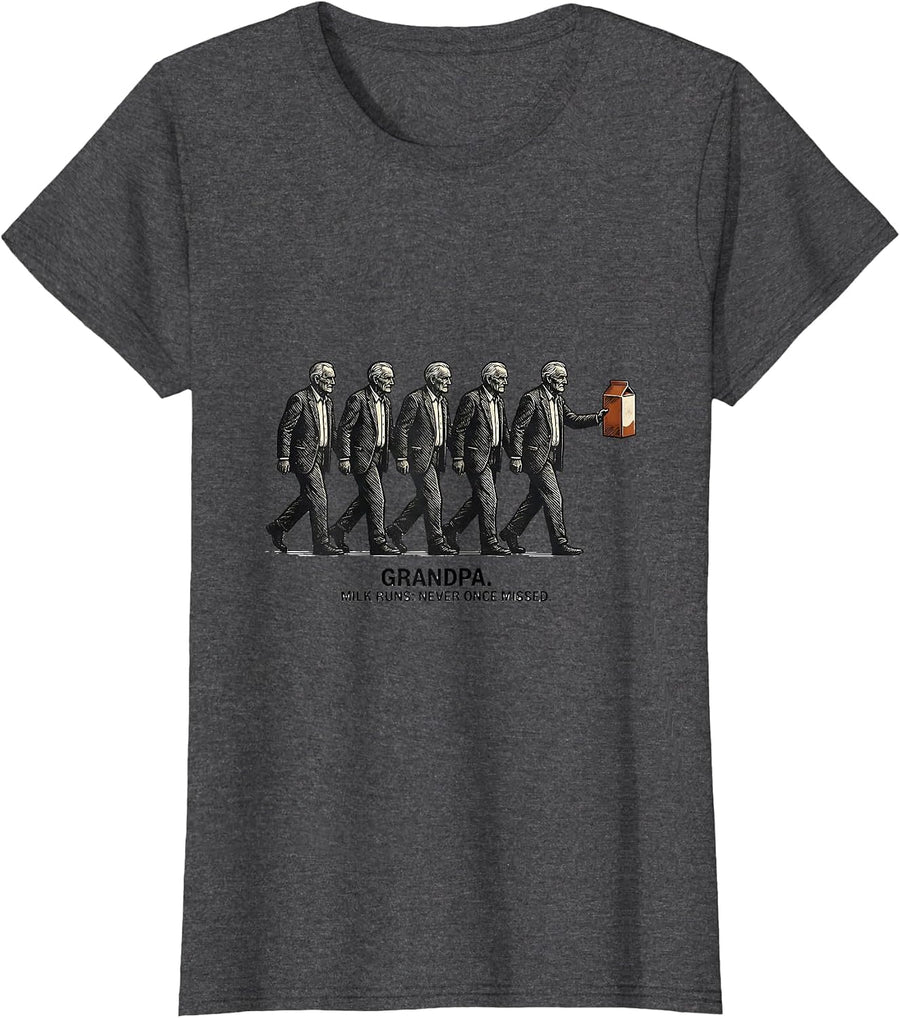 Women's Grandpa Milk Runs Never Once Missed Vintage Funny Dad Gift T-Shirt - Dark Heather Grey