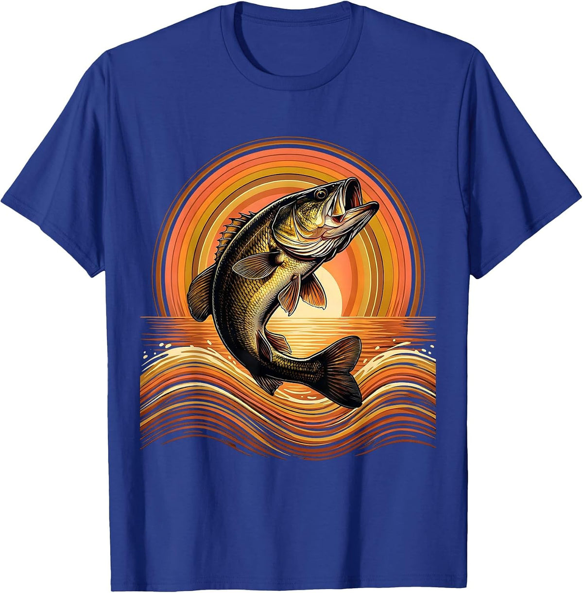 Largemouth Bass Leaping Water Splash Fishing T-Shirt - Royal Blue