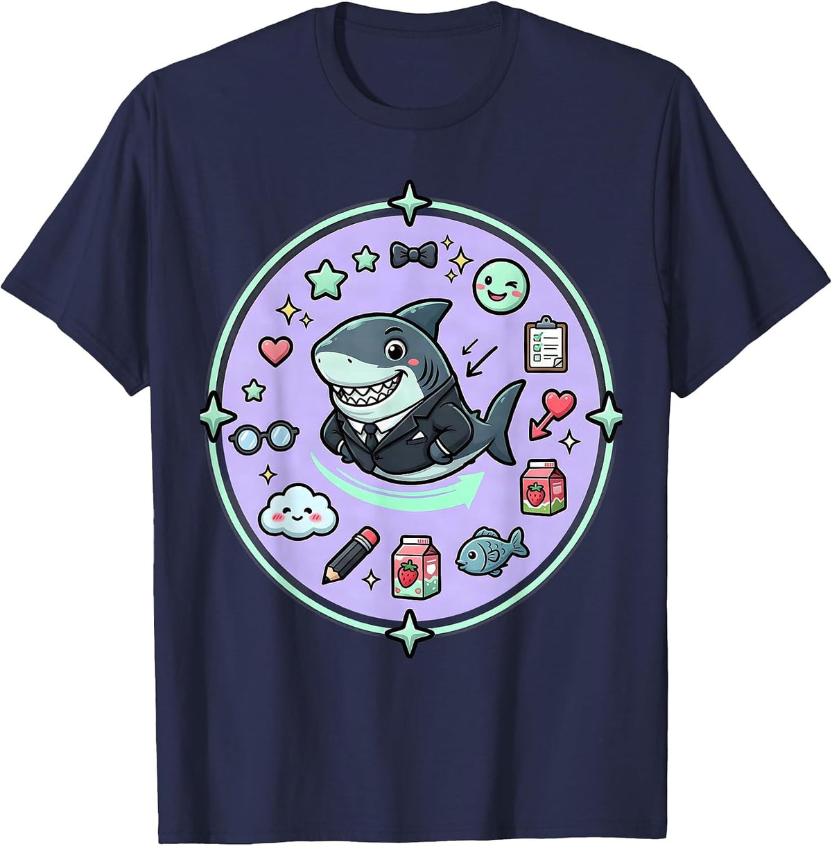 Men's Charming Shark in a Blazer Illustration T-Shirt - Navy Blue