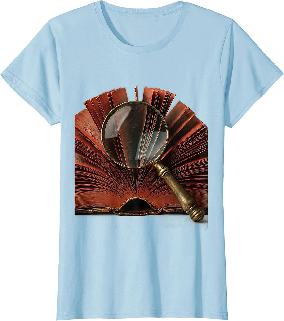 Red Teacher Magnifying Glass Book Illustration T-Shirt - Baby Blue